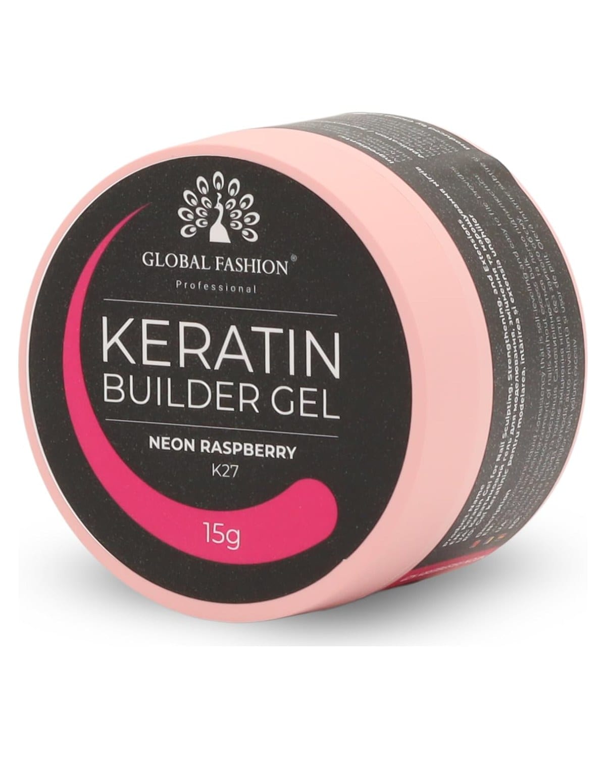 Keratin Builder Gel 15g Self Leveling Hard Gel Durable and Strong for Nail Overlays Extensions and Repairs UV LED Cure Odor Salon Finish Reinforcing Formula, Long Lasting Wear (K27 - Neon Raspberry)