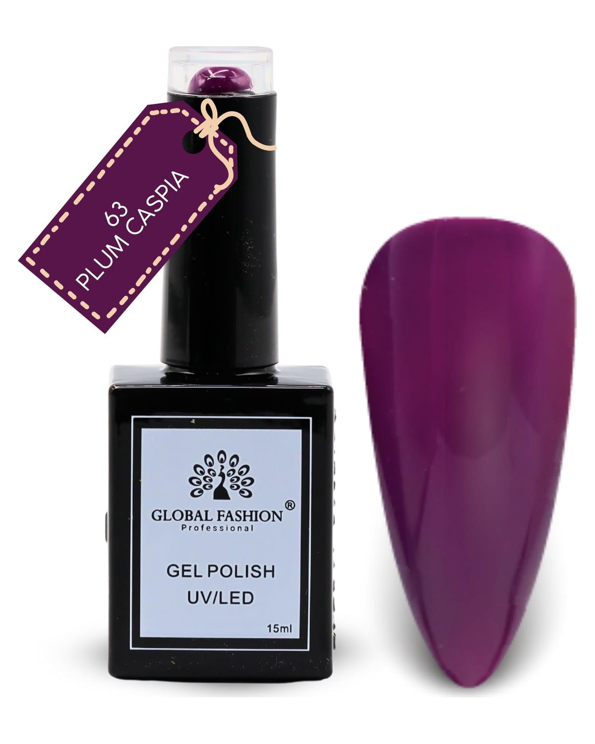 Global Fashion Fuchsia Fever Collection Set (61–66) – 6 Long-Lasting, High-Gloss, Chip-Resistant Colors for Teens & Professionals – UV/LED Soak-Off Nail Kit (63-Plum Caspia-1p, 15m)