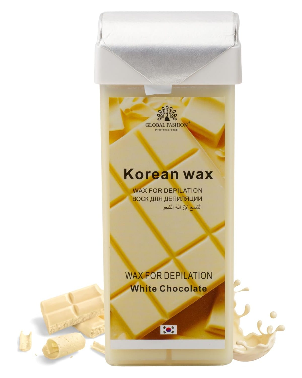 Global Fashion 100ml Roll-On Wax Cartridge – Korean Soothing Depilatory Wax Refill for Women Hair Removal, Soft Wax, Smooth Glide for Legs, Arms & Body | 12 Scents (100ml, White ch)