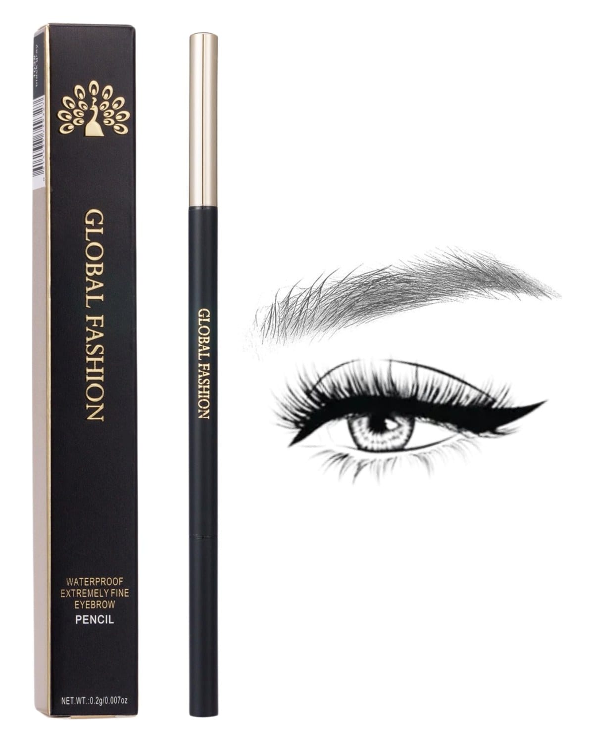 Global Fashion Waterproof Fine-Tip Eyebrow Pencil with Spoolie Brush – Retractable Microblading Brow Liner, Smudge-Proof, Transfer-Resistant & Long-Lasting, 3 Shades, 0.2 g (103)