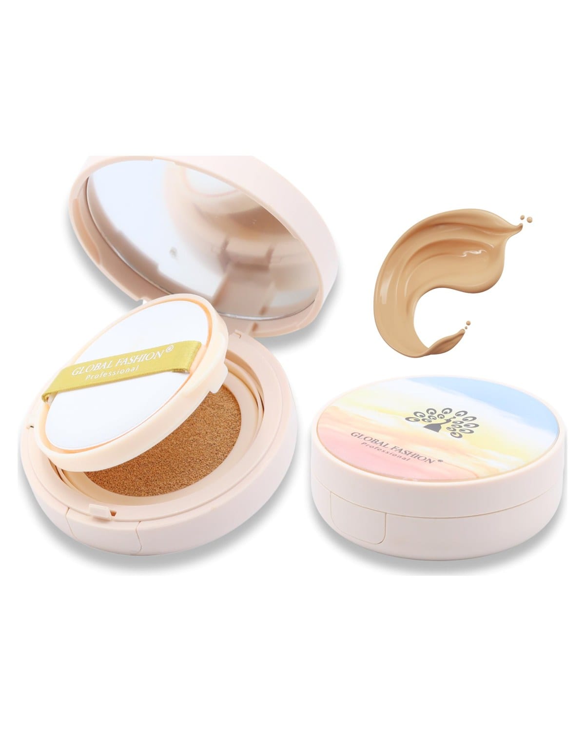 Global Fashion Air Cushion BB Cream + 2 Refills Set - 8 Shades, Long-Lasting Waterproof Foundation with Oil Control, Pore-Minimizing Coverage & Lightweight Breathable Formula (GS06)