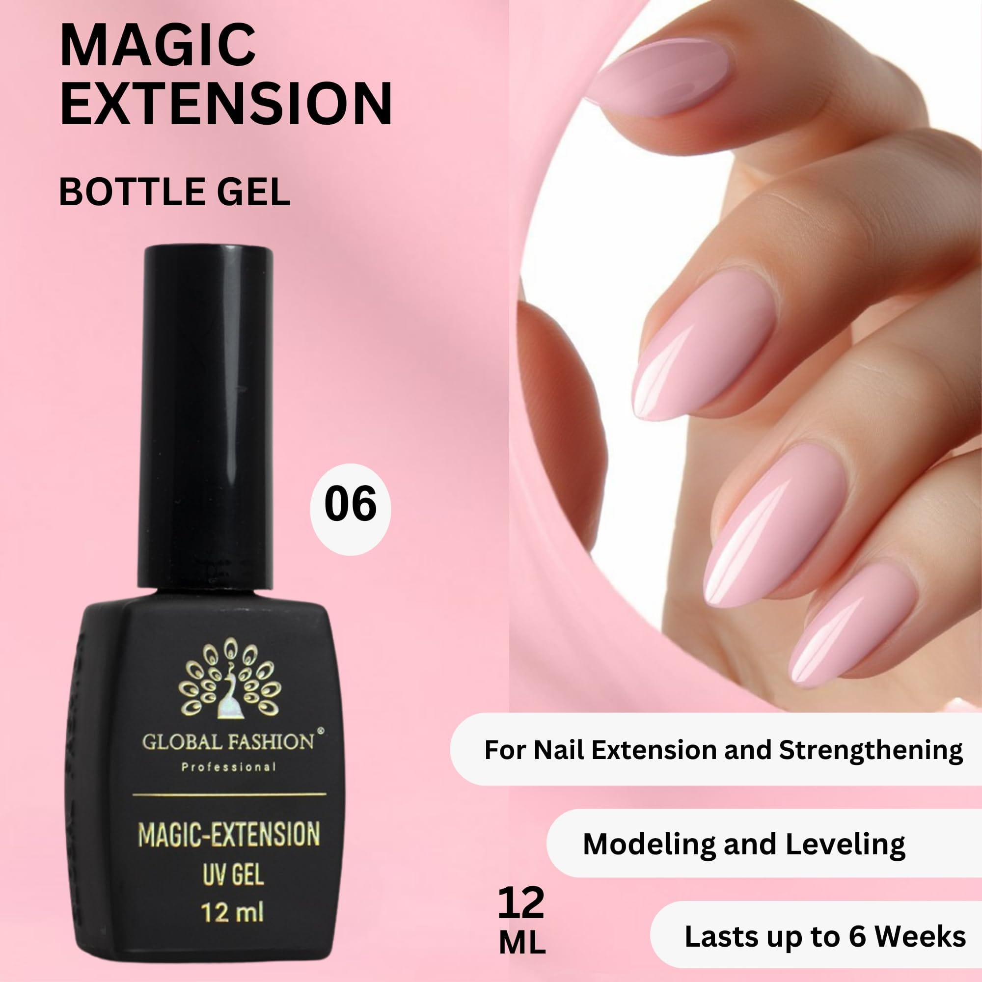GLOBAL FASHION Professional Achieve Stunning Nail Extensions With Global Fashion Magic-Extension Gel - 12 ML (06)