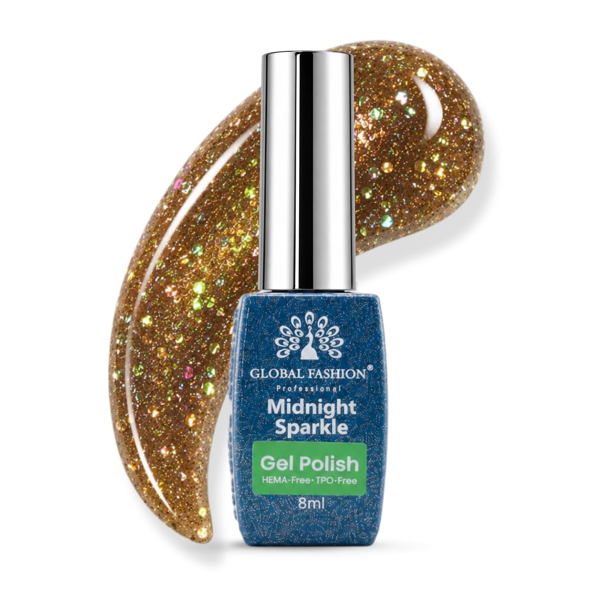 Midnight Sparkle Gold Glitter Gel Nail Polish, UV LED, HEMA TPO Free, 01