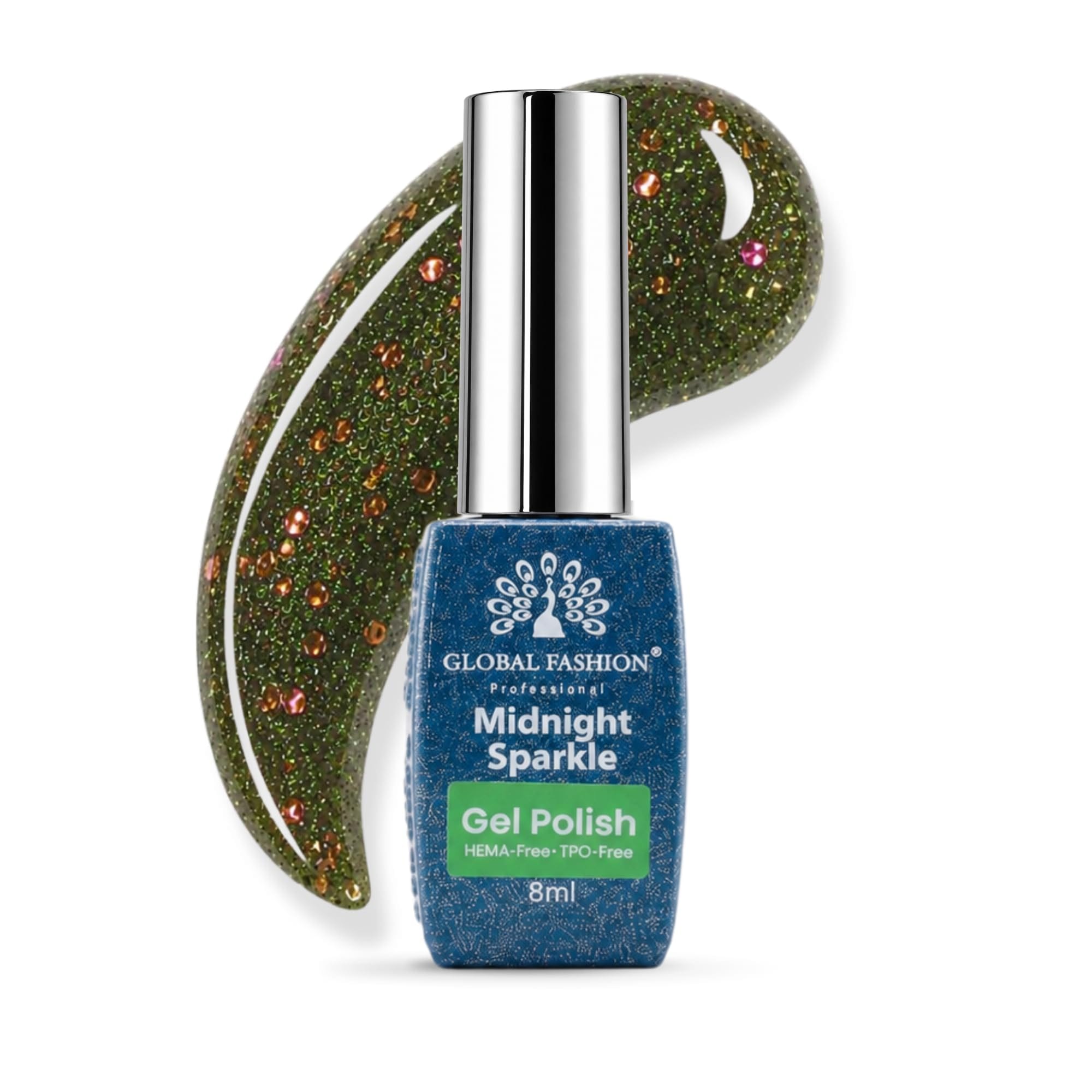 Midnight Sparkle Gold Glitter Gel Nail Polish, UV LED, HEMA TPO Free