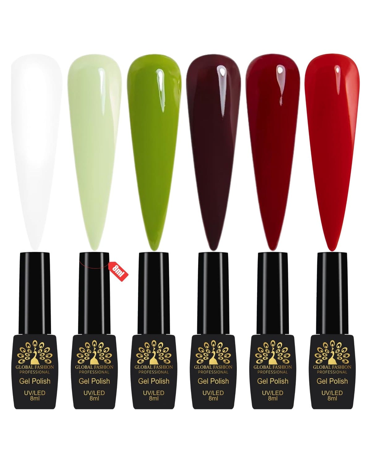 Global Fashion Gel Nail Polish Set of 6-8ml, Black Elite UV/LED Soak-Off, Long-Lasting, Chip-Resistant, Vegan Formula, Easy to Apply, High-Shine Finish for Salon & DIY Nail Art (Bold Harvest)