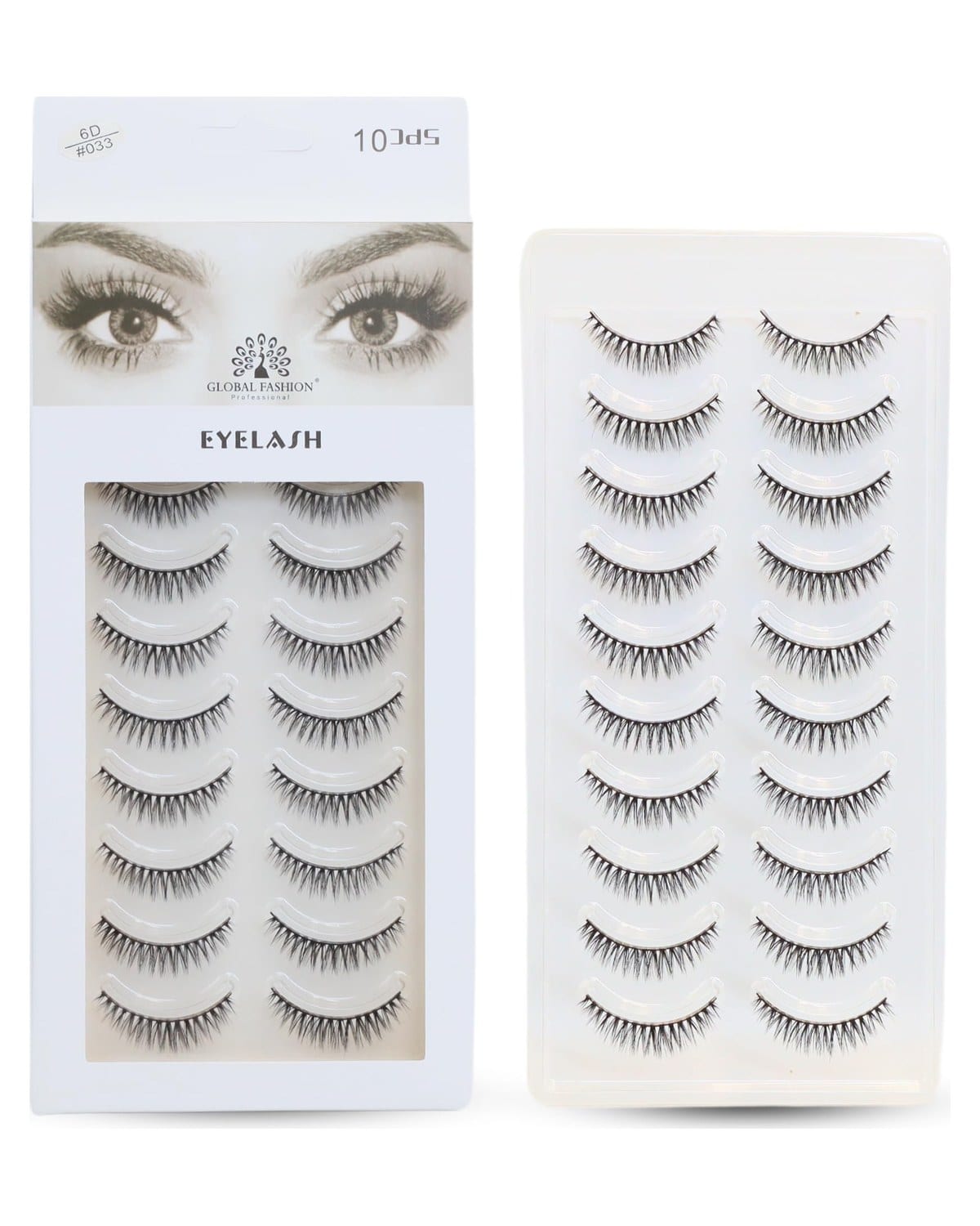 False Eyelashes Pack - Wispy Natural Look, Mink Fluffy Strips, Cat Eye and Fox Eye Lashes, Reusable, Easy Application, Perfect for Daily Wear & Special Occasions | (Eyelash 6D #033-10Pcs) — Color Eyelash 6D #033-10 Pair
