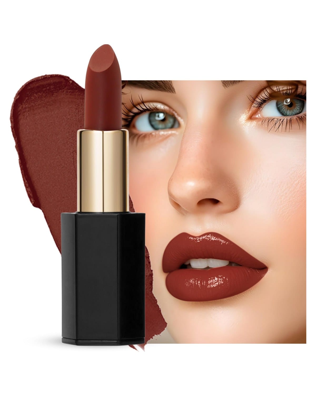 Velvet Moisturizing Matte Lipstick - 24 Long-Lasting Shades, Highly Pigmented, Smudge-Proof, Vegan & Cruelty-Free, Luxe Non-Drying Formula with Velvet Finish (116 Liver Brown, 3.5g) — Color 116	Liver Brown