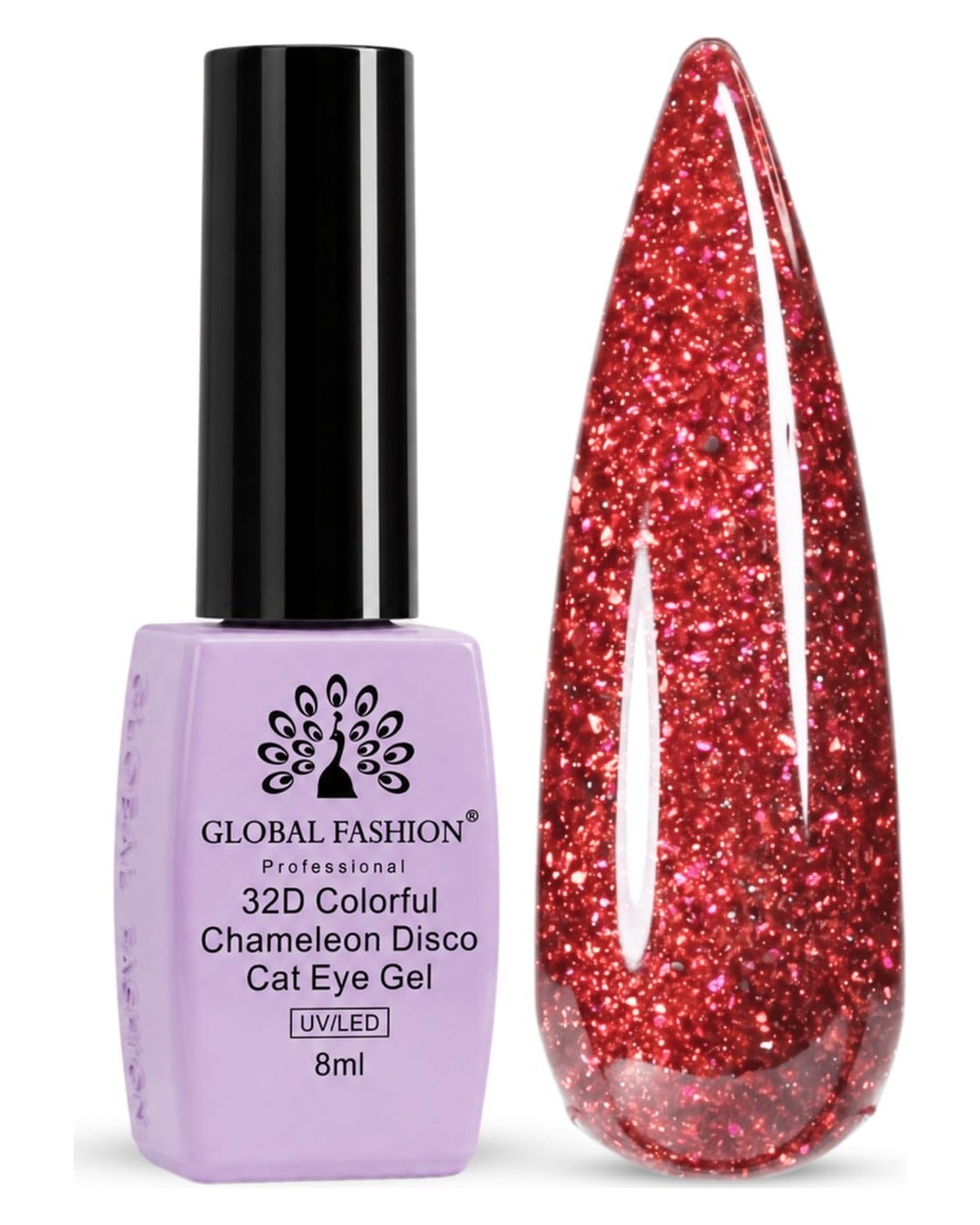 32D Chameleon Cat Eye Gel Polish - 272 — Color Fiery Crimson Sparkle, 8m