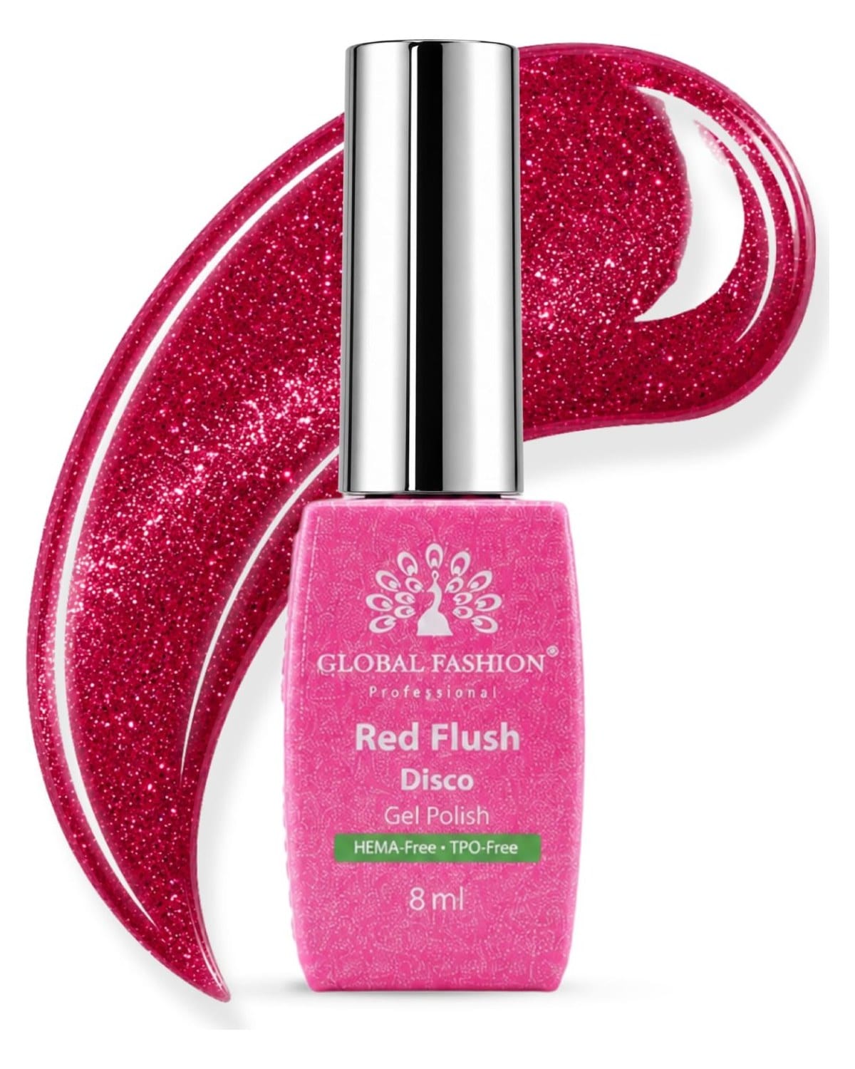 Red Flush Disco Gel Nail Polish, 8ml HEMA-Free and TPO-Free, 02