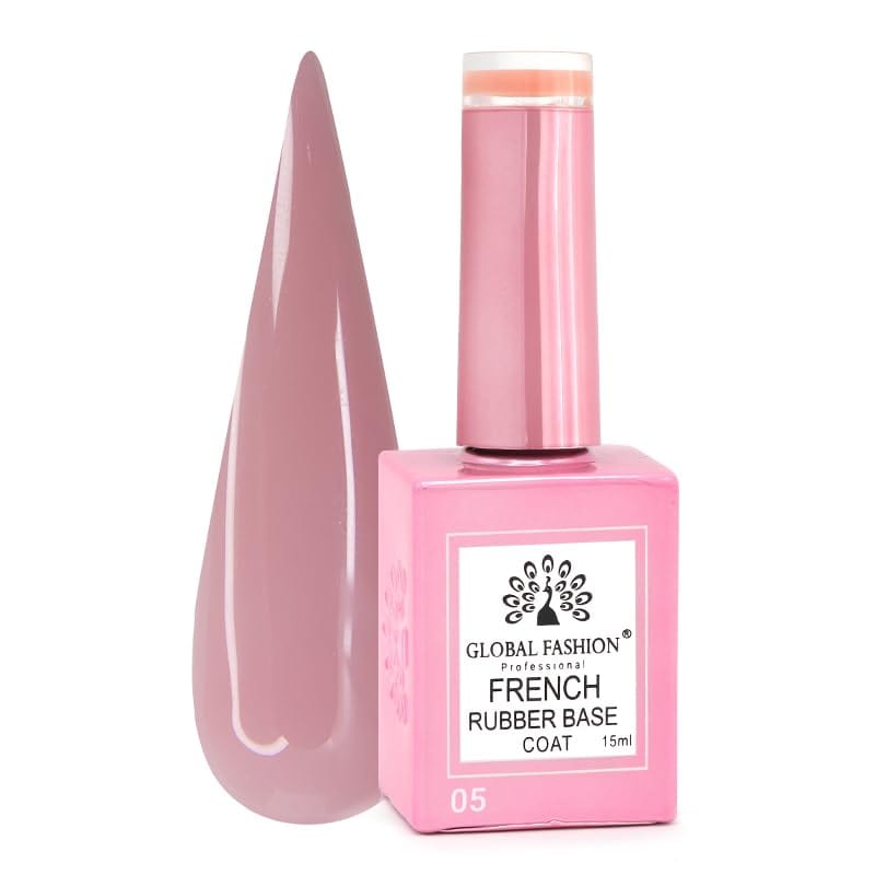 GLOBAL FASHION Professional FRENCH RUBBER BASE COAT: Long-Lasting, Durable, & Chip-Resistant Gel Nail Polish Base Coat | (05)
