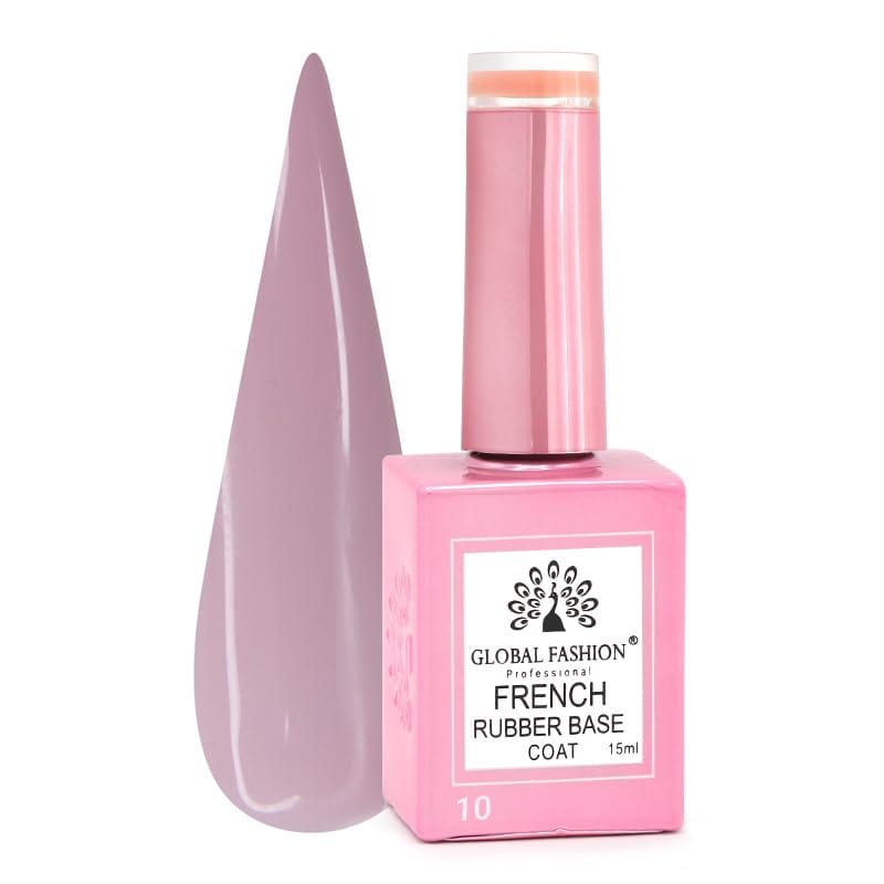 GLOBAL FASHION Professional French Rubber Base Coat 15ml: Long-Lasting, Durable, & Chip-Resistant Gel Nail Polish Base Coat for Manicure and Pedicure | (10)