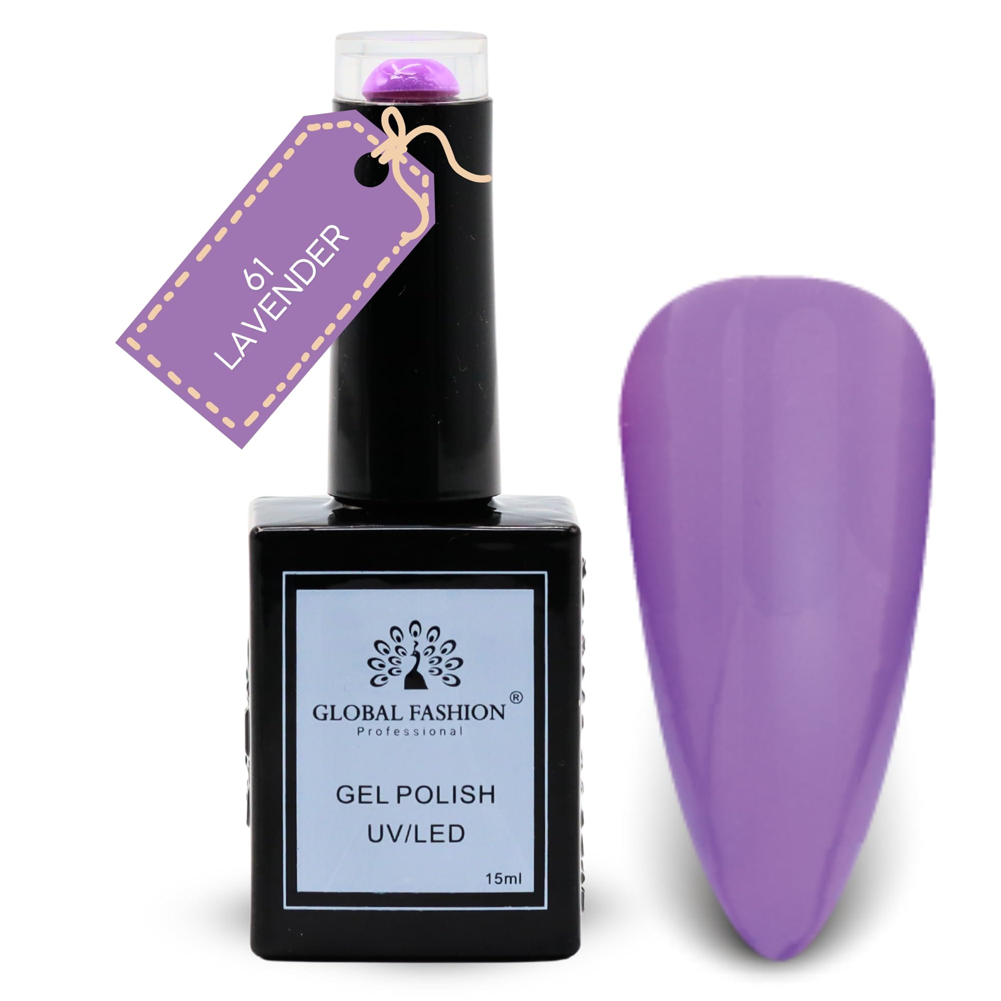 Global Fashion Fuchsia Fever Collection Set (61–66) – 6 Long-Lasting, High-Gloss, Chip-Resistant Colors for Teens & Professionals – UV/LED Soak-Off Nail Kit (61-Lavender-1p, 15ml)