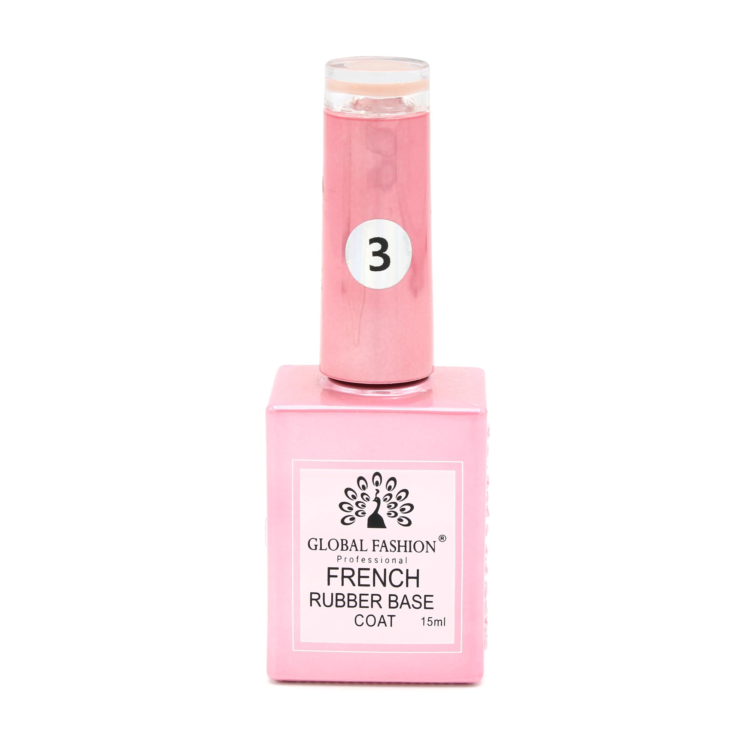 Global Fashion French Rubber Base (15ml) - Strengthens & Protects. UV/LED Curable Gel Base Coat for Manicure & Pedicure. Chip-Resistant, Flexible Wear Up to 3 Weeks Wear!