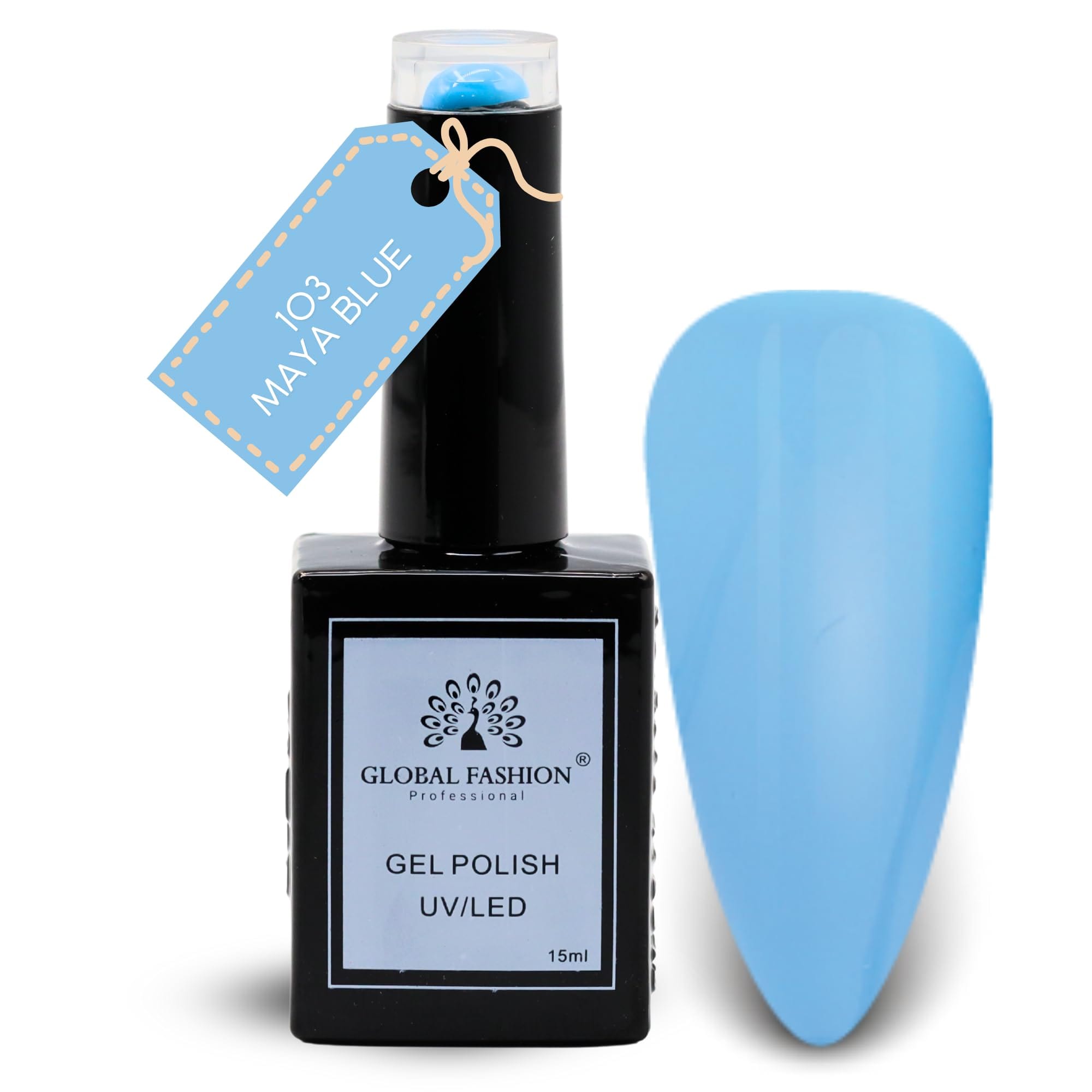 Global Fashion Mint Moods Collection Set (103–108) – 6 Long-Lasting, High-Gloss, Chip-Resistant Colors for Teens & Professionals – UV/LED Soak-Off Nail Kit (103-Maya Blue-1p, 15ml)