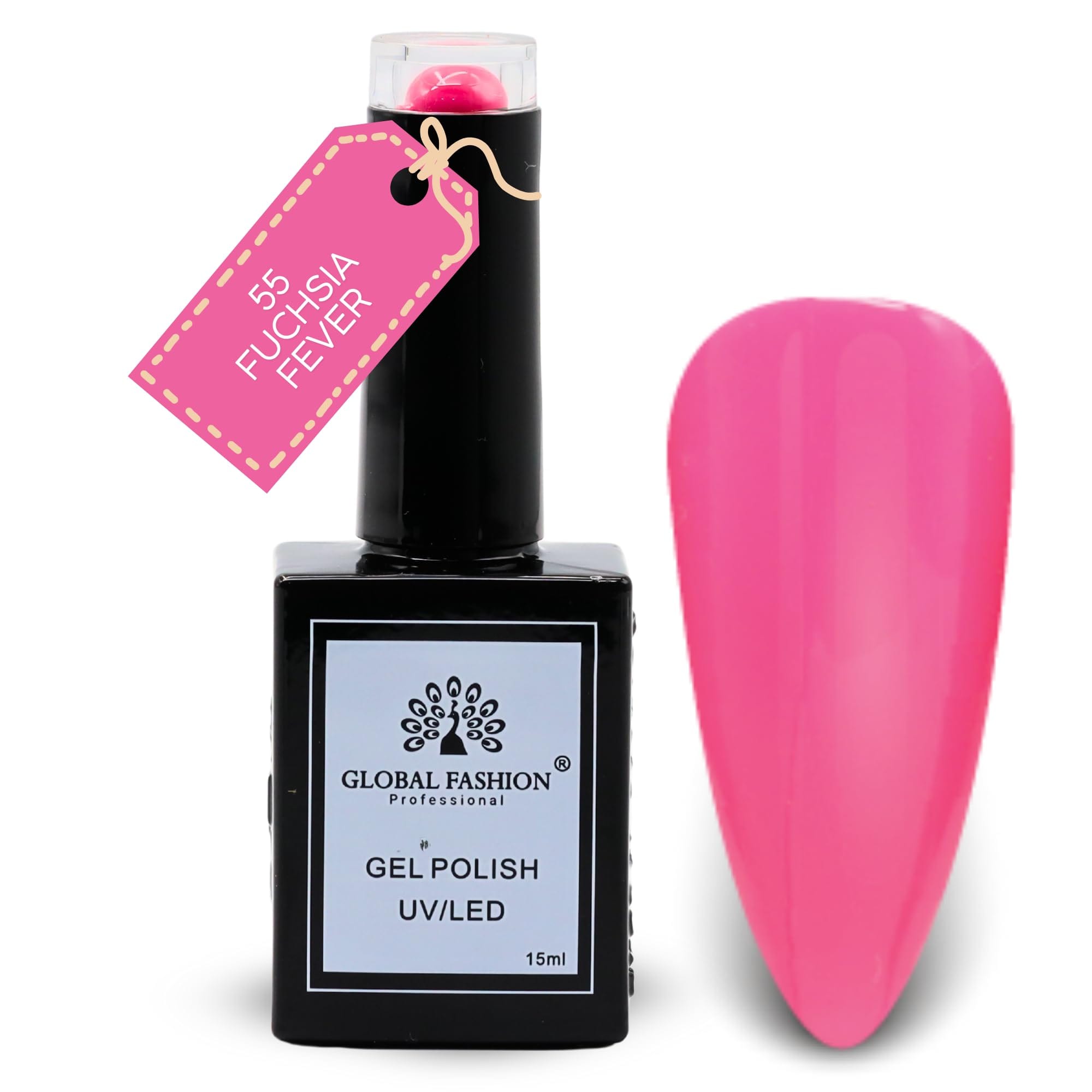 Global Fashion Pretty in Pink Collection Set (55–60) – 6 Long-Lasting, High-Gloss, Chip-Resistant Colors for Teens & Professionals – UV/LED Soak-Off Nail Kit (55-Fuchsia Fever-1p)