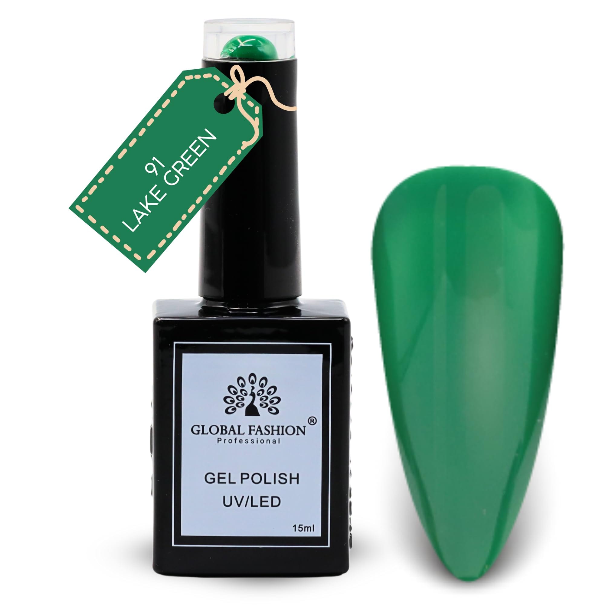 Global Fashion Citrus Splash Collection Set (91–96) – 6 Long-Lasting, High-Gloss, Chip-Resistant Colors for Teens & Professionals – UV/LED Soak-Off Nail Kit (91-Lake Green-1p, 15ml)