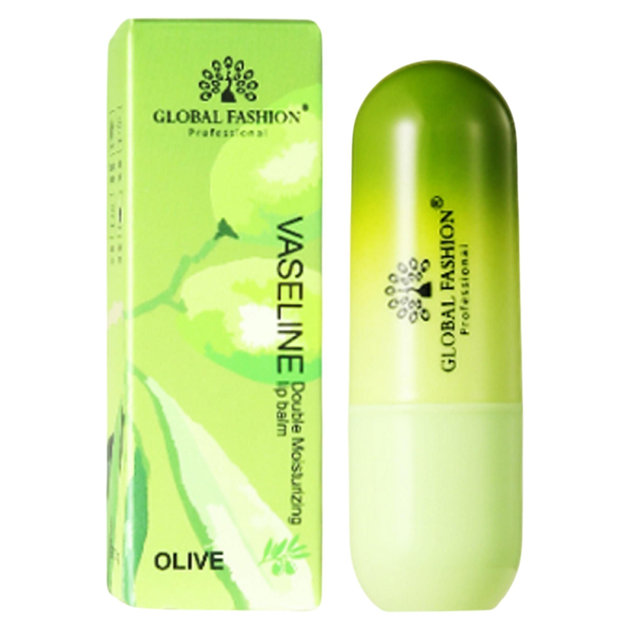 Global Fashion Korean Lip Balm - 4 Flavours, Deeply Moisturizing, Non-Sticky Formula, Natural Ingredients, Smooth & Nourished Lips, Colorless, Unisex Daily Lip Care (3.8g, Olive)