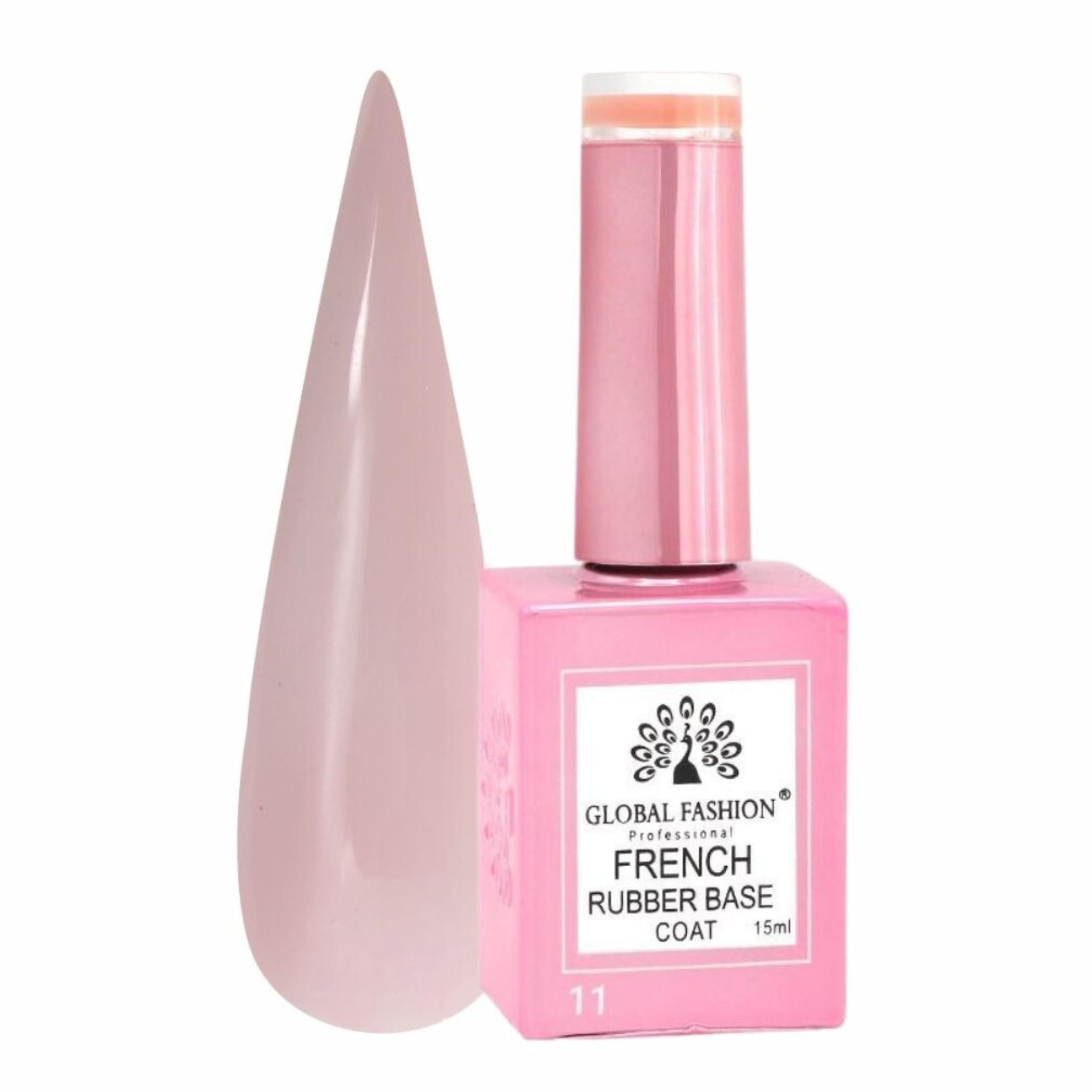 GLOBAL FASHION Professional French Rubber Base Coat 15ml: Long-Lasting, Durable, & Chip-Resistant Gel Nail Polish Base Coat for Manicure and Pedicure | (11)
