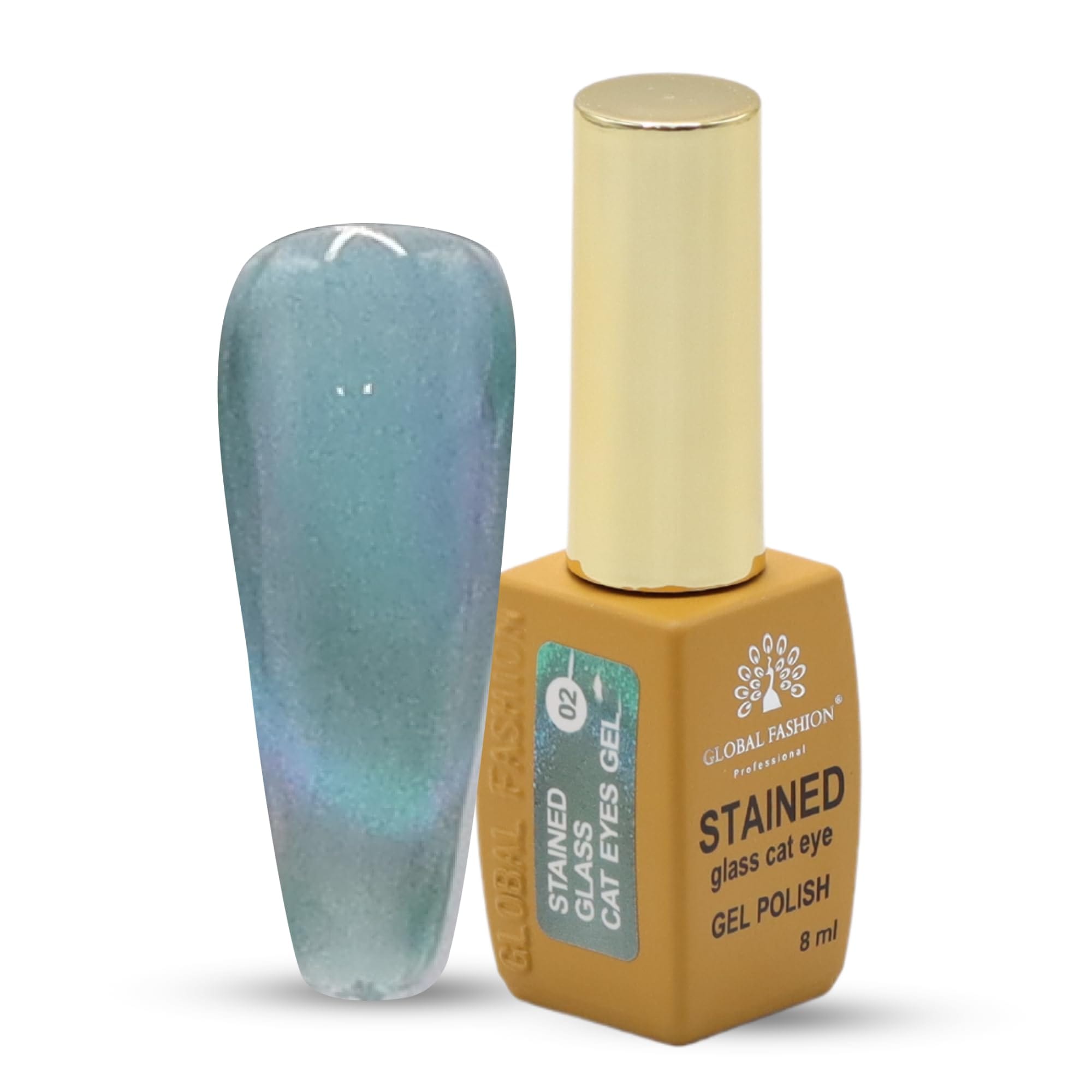 GLOBAL FASHION Stained Glass Cat Eye Gel Polish 8ml | Holographic Shimmer, Magnet Included, Long-Lasting, High-Gloss, UV/LED Soak Off, Nail Art Design, Professional Manicure, Salon — Color 2038529540460