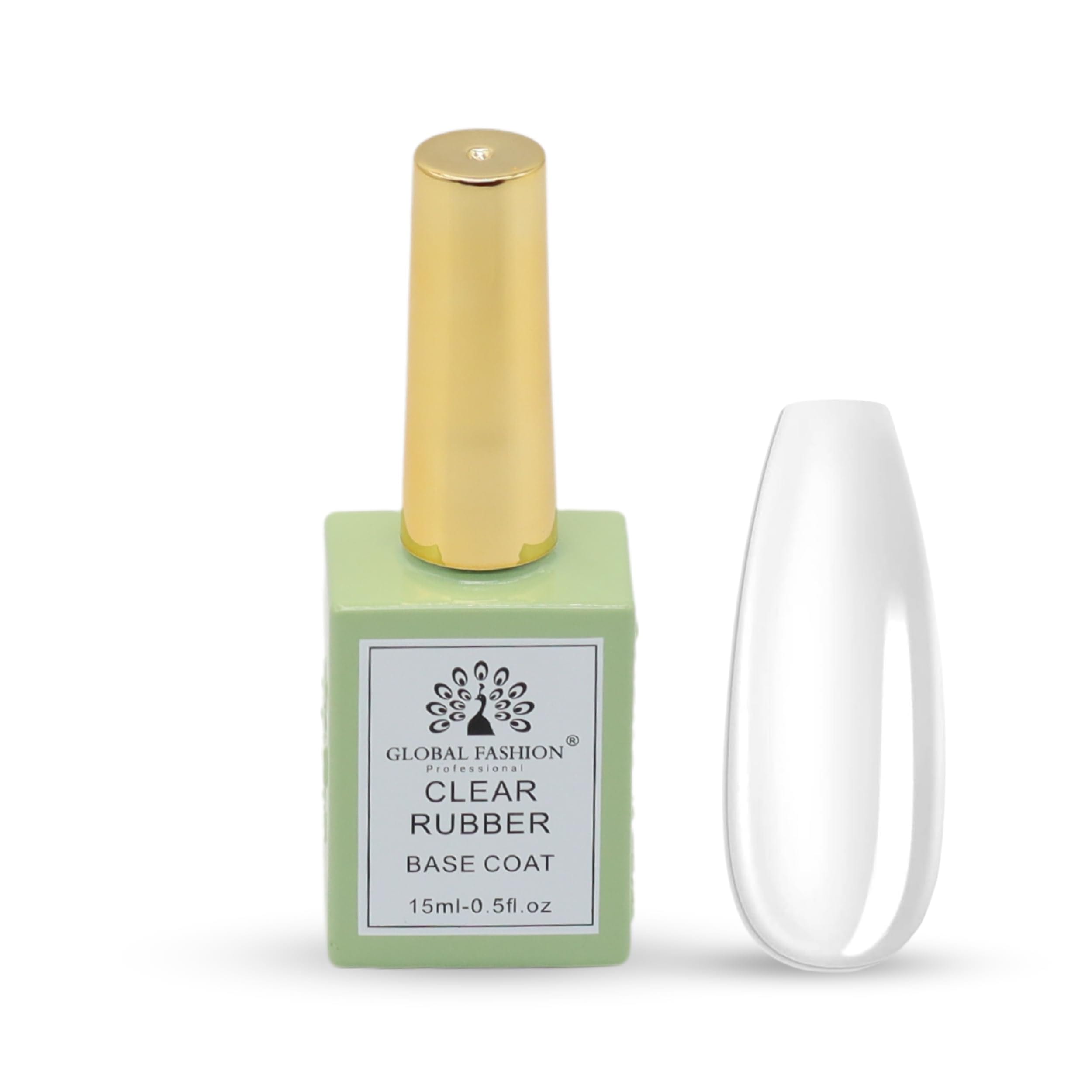 Global Fashion Professional Clear Rubber Base Coat - UV/LED Soak-Off Gel Polish, Strong Adhesion, Flexible & Long-Lasting, Nail Strengthening Formula, 15ml | Non-Yellowing & Chip-R — Color 614537761718