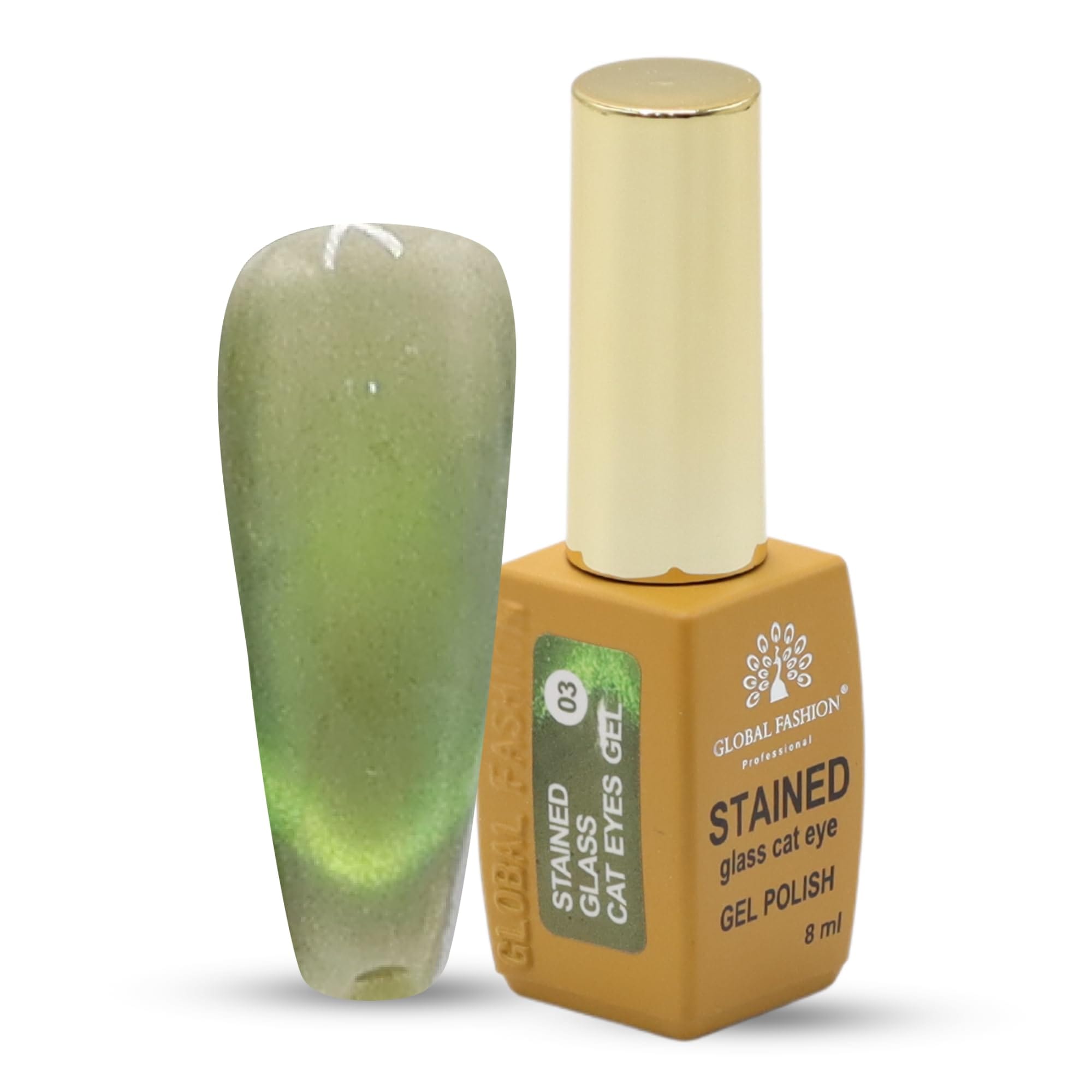 GLOBAL FASHION Stained Glass Cat Eye Gel Polish 8ml | Holographic Shimmer, Magnet Included, Long-Lasting, High-Gloss, UV/LED Soak Off, Nail Art Design, Professional Manicure, Salon — Color 2038529540477