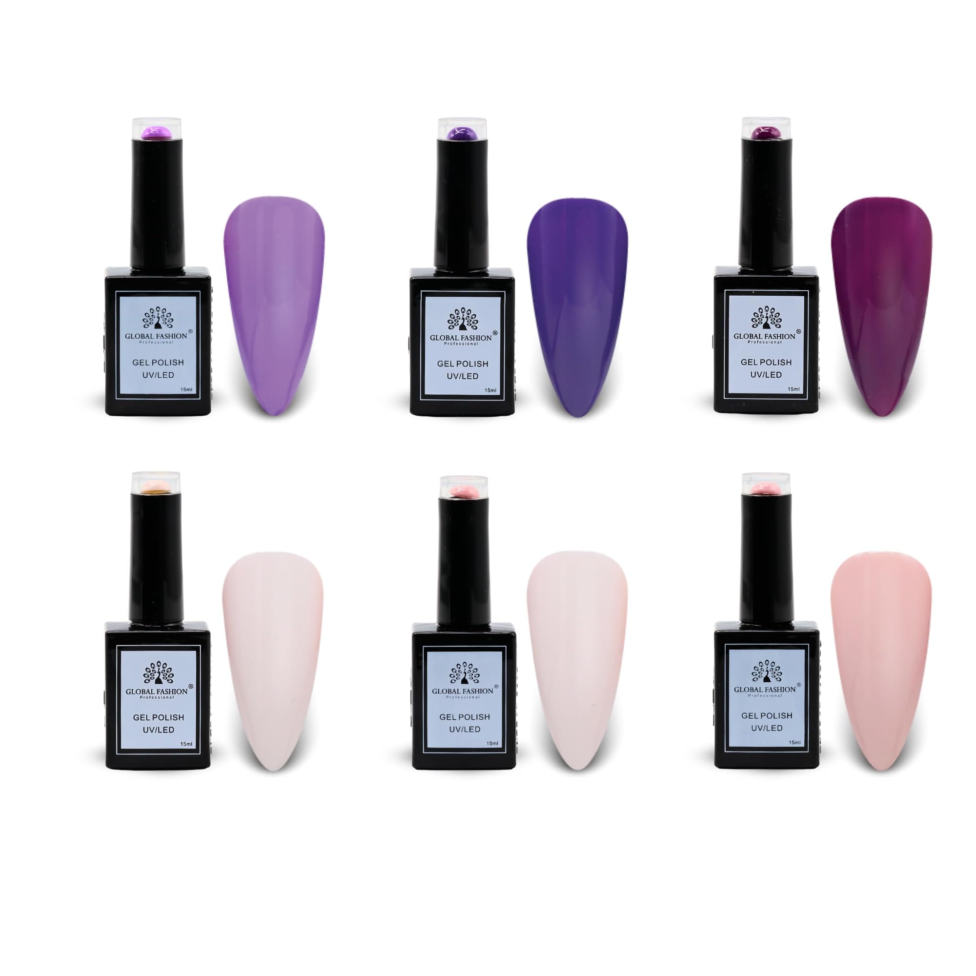 Global Fashion Fuchsia Fever Collection Set (61–66) – 6 Long-Lasting, High-Gloss, Chip-Resistant Colors for Teens & Professionals – UV/LED Soak-Off Nail Kit (61–66 Fuchsia Fever Co)