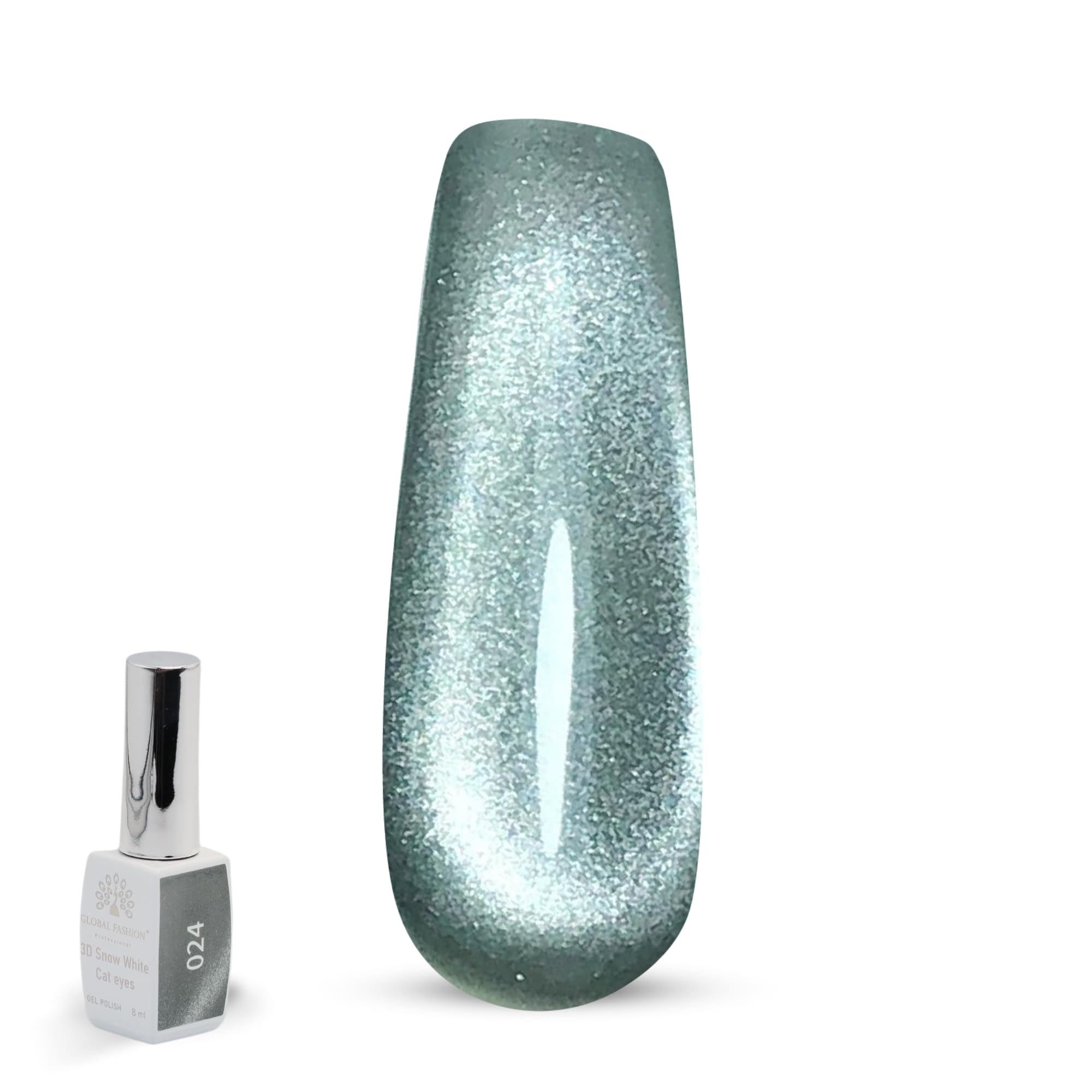 3D Snow White Cat Eye Gel Nail Polish 8ml – Long-Lasting Magnetic Gel, Holographic Shimmer, UV/LED Soak Off, Chip-Resistant, Vegan Cruelty-Free, DIY Nail Art, Salon Quality Manicur — Color 6145377445444