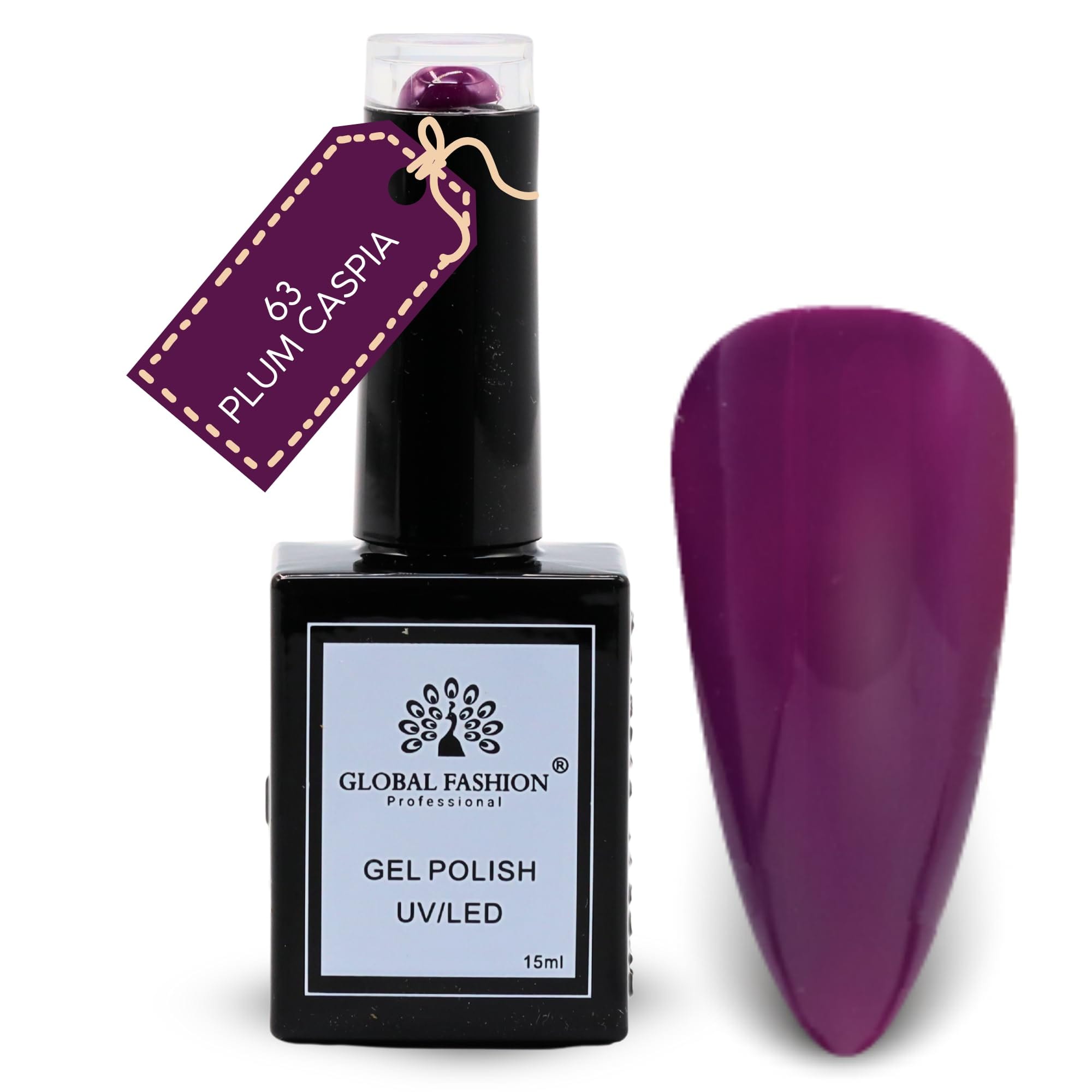 Global Fashion Fuchsia Fever Collection Set (61–66) – 6 Long-Lasting, High-Gloss, Chip-Resistant Colors for Teens & Professionals – UV/LED Soak-Off Nail Kit (63-Plum Caspia-1p, 15m)