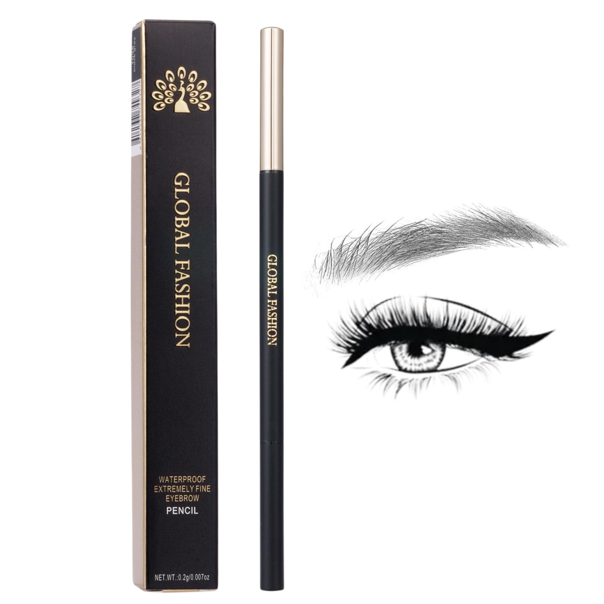 Global Fashion Waterproof Fine-Tip Eyebrow Pencil with Spoolie Brush – Retractable Microblading Brow Liner, Smudge-Proof, Transfer-Resistant & Long-Lasting, 3 Shades, 0.2 g (103)