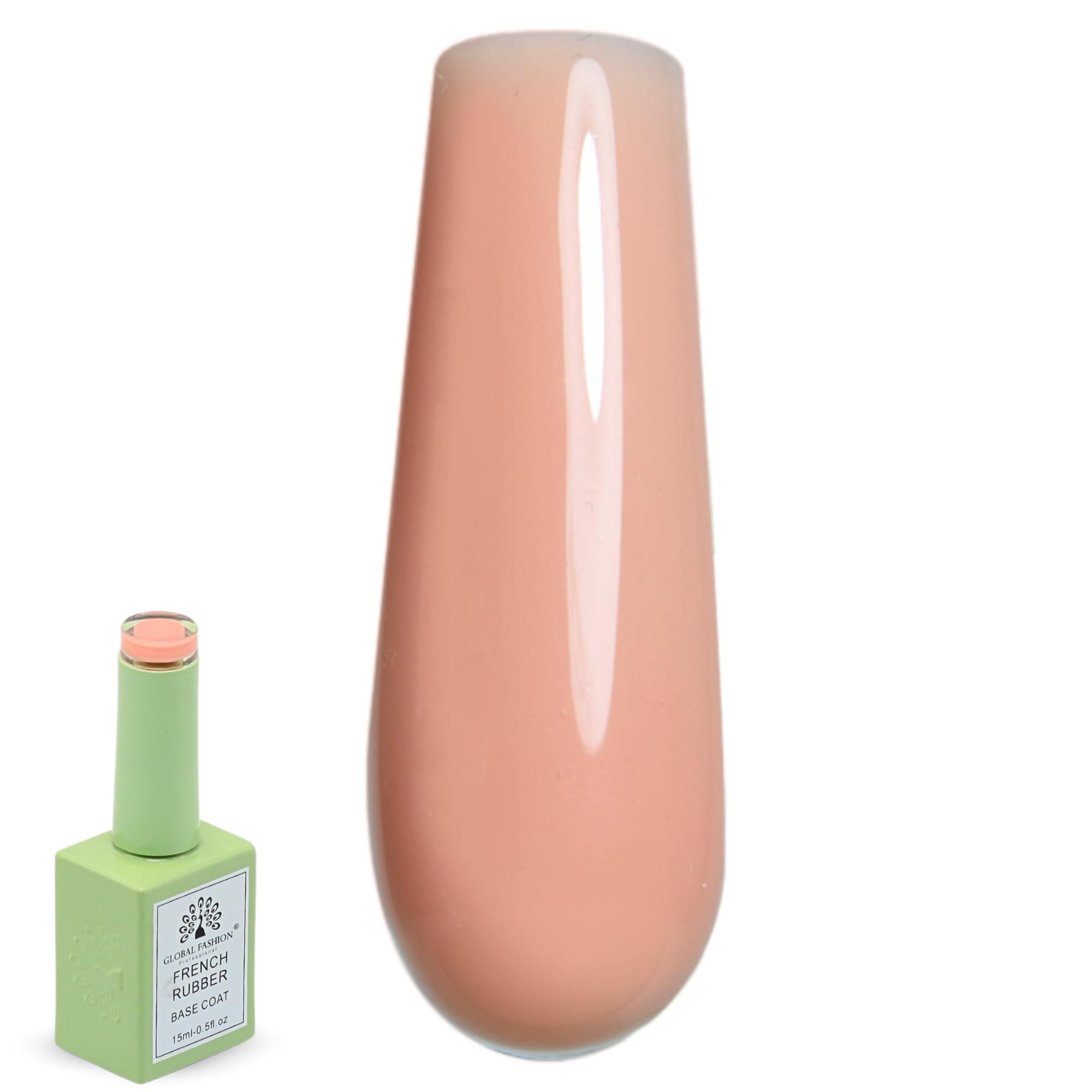 Global Fashion French Rubber Base Coat – UV/LED Gel Polish, 10 Natural Nude Shades, Strengthening & Long-Lasting Formula, Chip-Resistant, Professional Manicure & Nail Art (2 Peach)