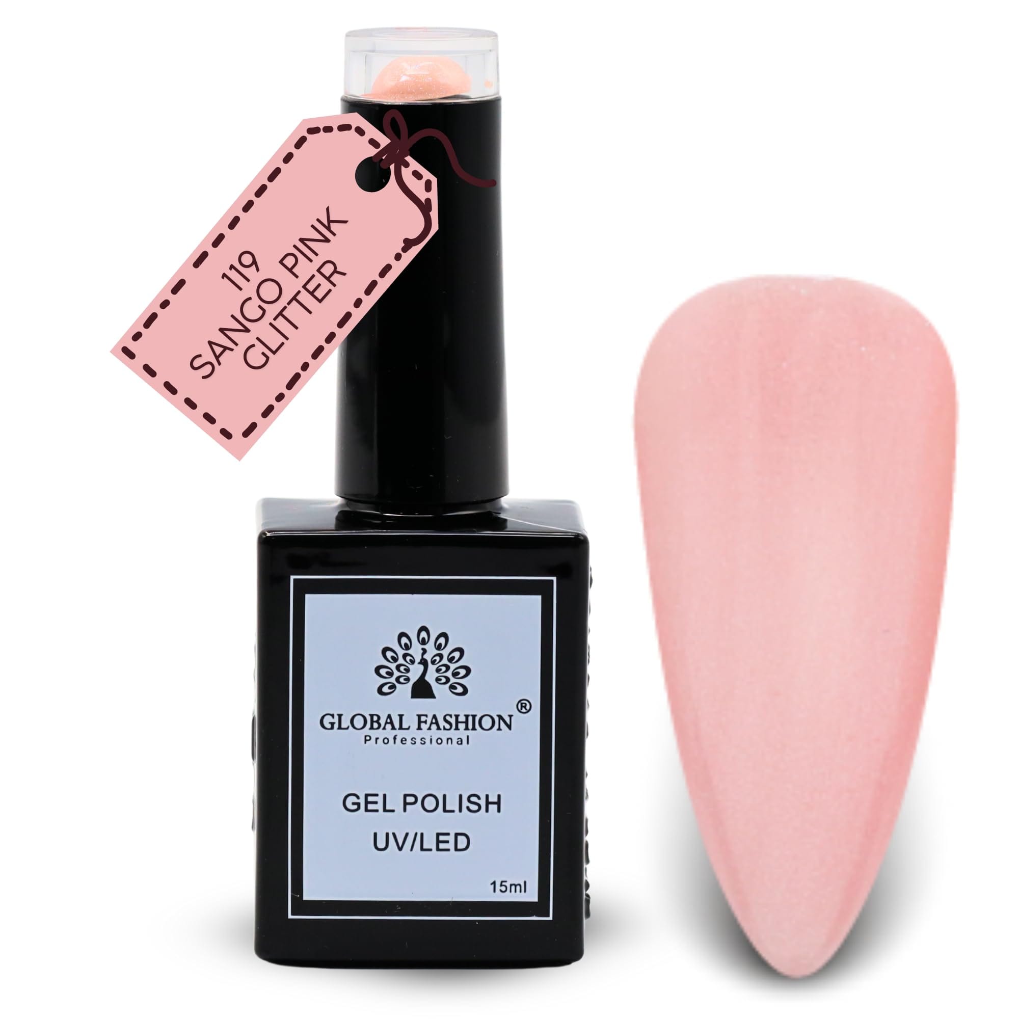 Global Fashion Brilliant Blues Collection (115–120) – 6 Long-Lasting, High-Gloss, Chip-Resistant Colors for Teens & Professionals – UV/LED Soak-Off Nail (119-Sango Pink Glitter-1p)