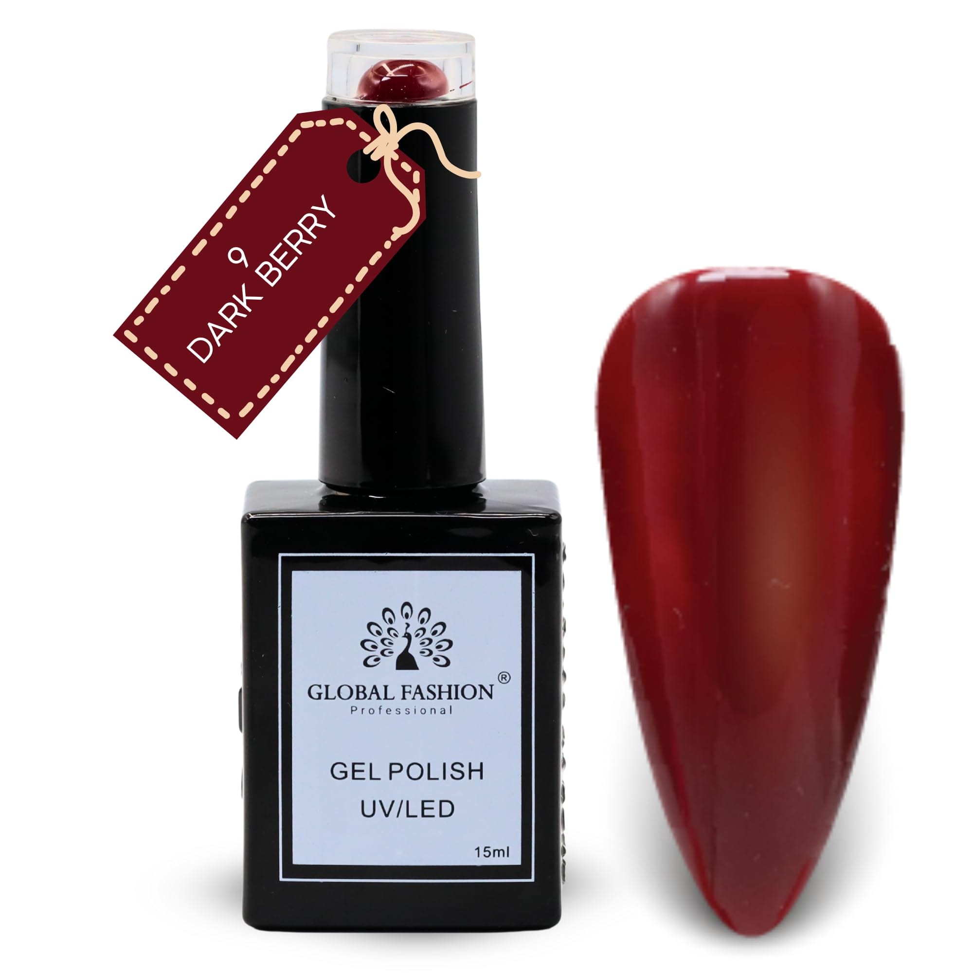 Crimson Cascade Collection UV LED Gel Polish – Soak-Off Nail Color, Long-Lasting Glossy Finish, Professional Salon Quality, Manicure for Nail Art & Home Use (9-Dark Berry-1p, 15ml)
