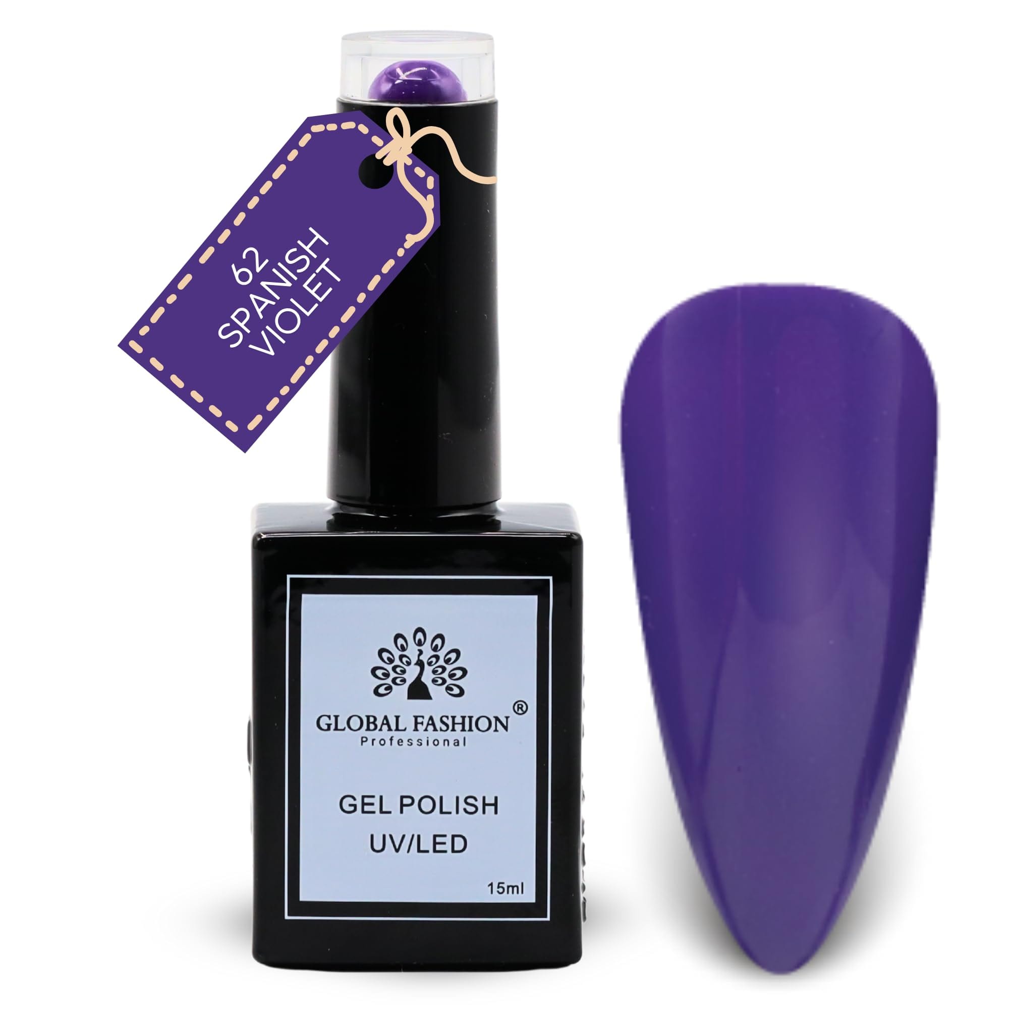Global Fashion Fuchsia Fever Collection Set (61–66) – 6 Long-Lasting, High-Gloss, Chip-Resistant Colors for Teens & Professionals – UV/LED Soak-Off Nail Kit (62-Spanish Violet-1p)