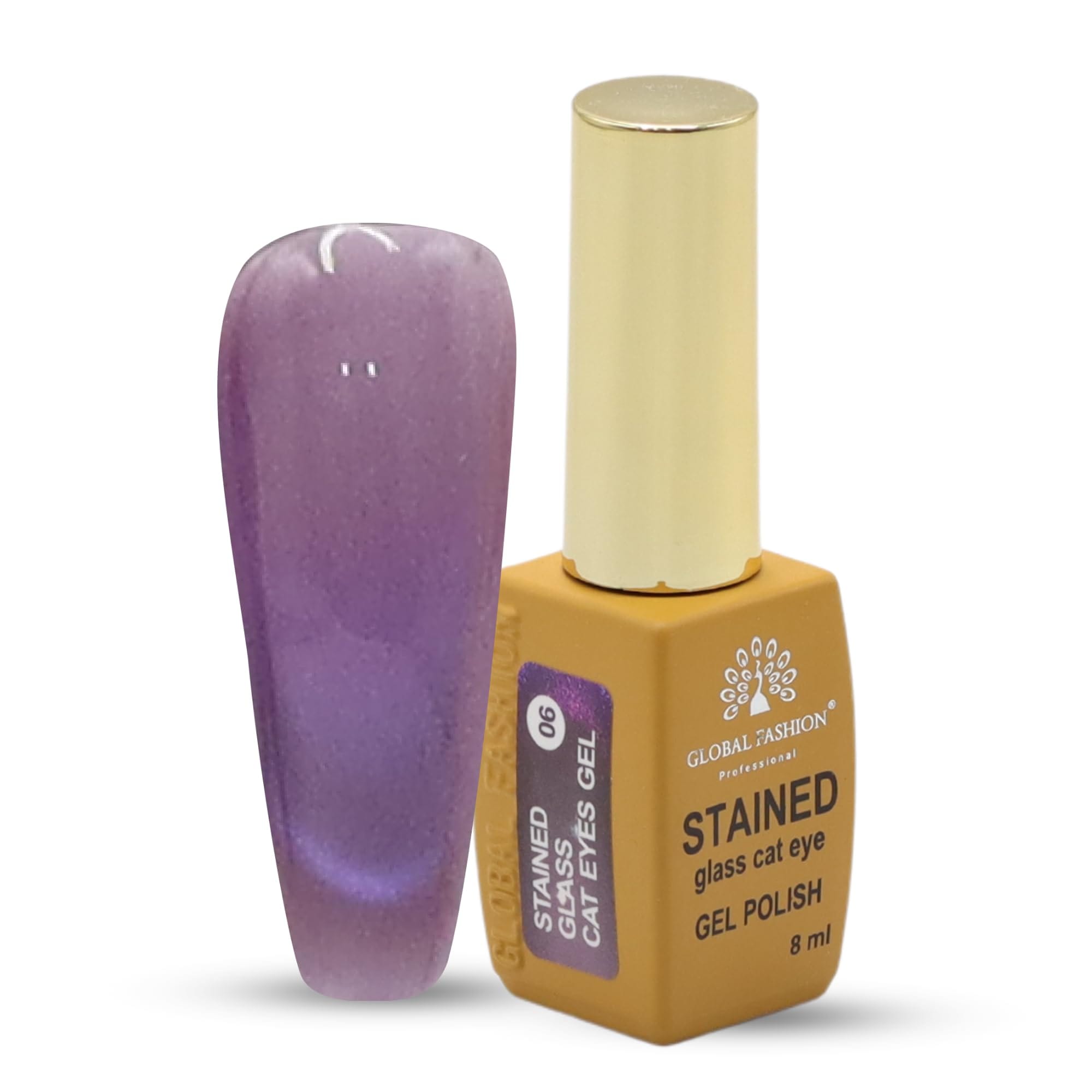 GLOBAL FASHION Stained Glass Cat Eye Gel Polish 8ml | Holographic Shimmer, Magnet Included, Long-Lasting, High-Gloss, UV/LED Soak Off, Nail Art Design, Professional Manicure, Salon — Color 2038529540507