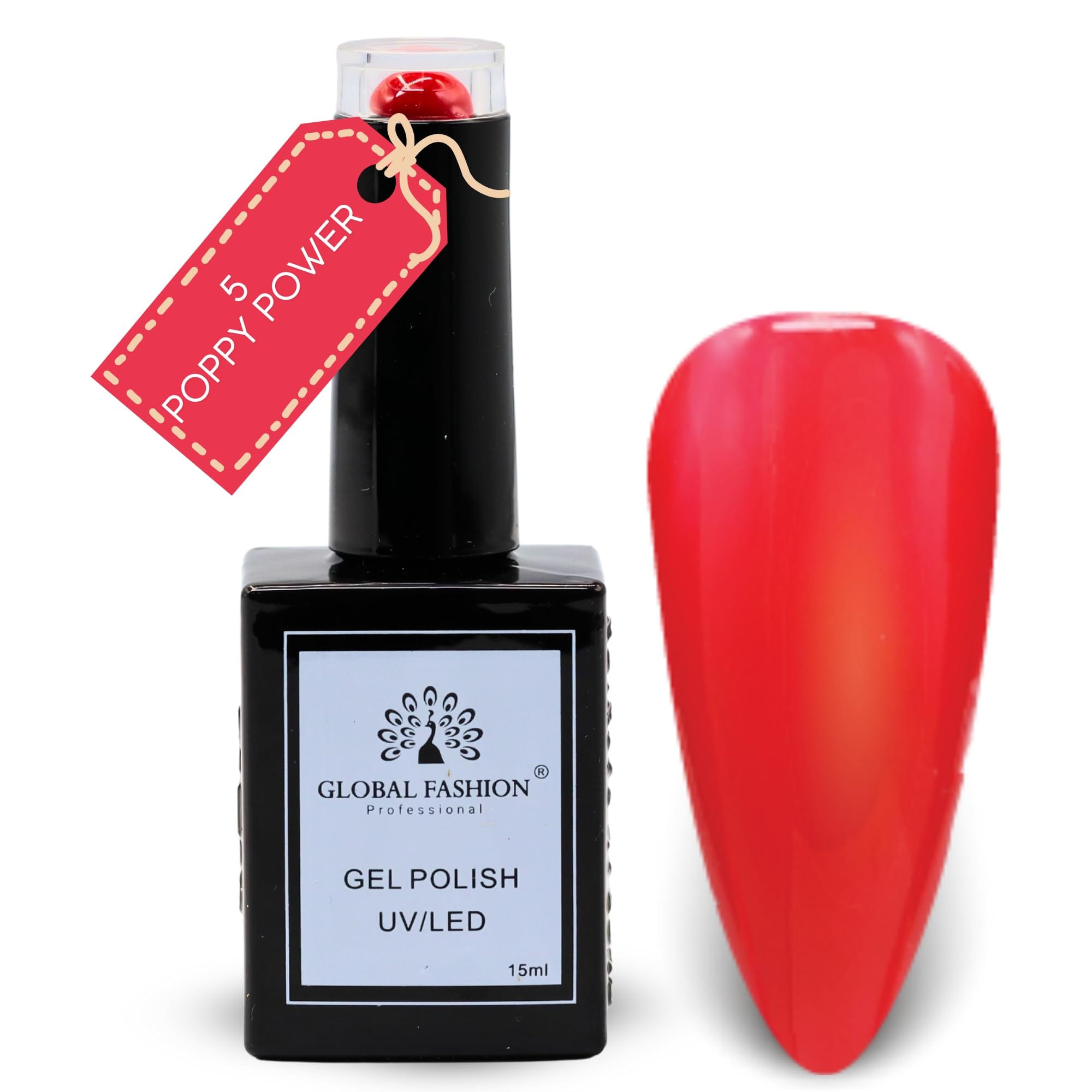 Red Rendezvous Collection – Gel Polish UV LED for Soak-Off Nail Color, Long-Lasting High-Gloss Finish, Salon-Quality Gel for Nail Art, Manicure & Home Use – (5-Poppy Power-1p, 15ml)