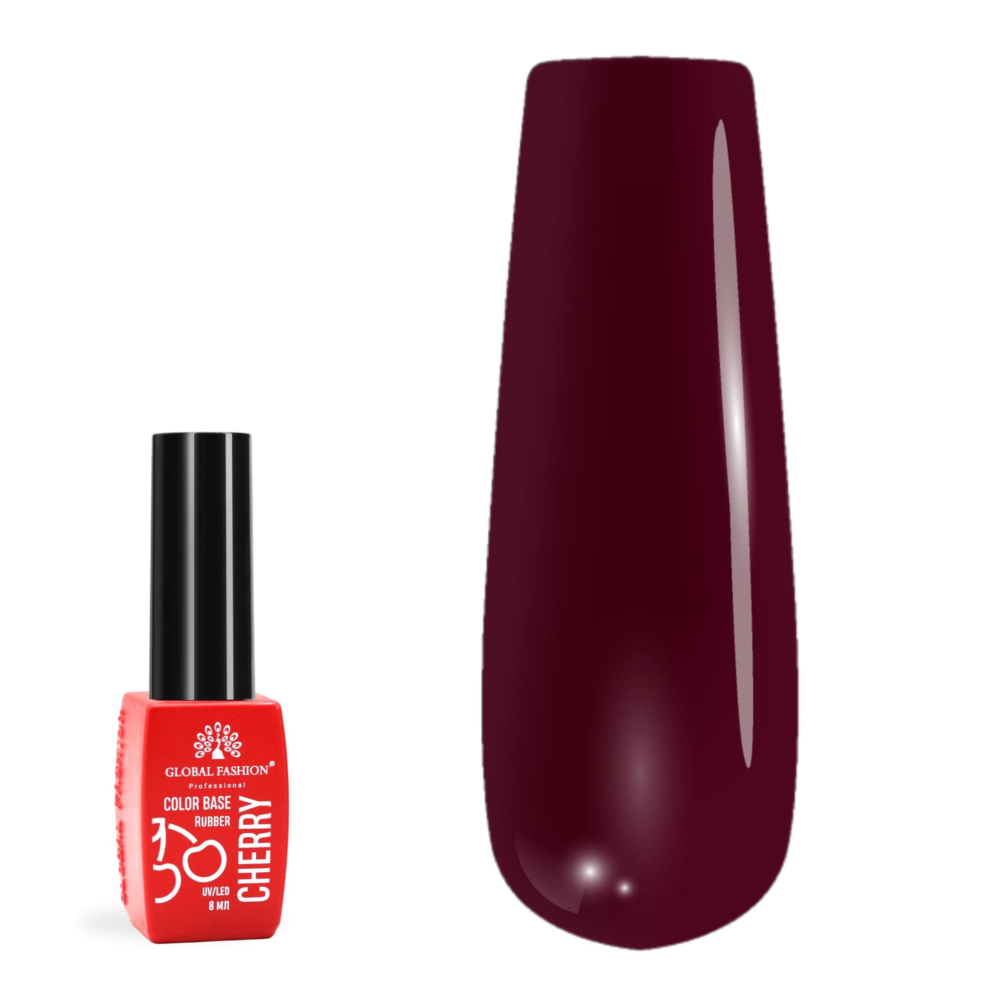 Global Fashion Cherry Rubber Color Base Gel Polish, 8ml - Self-Leveling, Strengthens Nails, Perfect Adhesion, High Bonding Strength for Long-Lasting Results (Rustic Ruby (04), 8ml) — Color 4673724691395