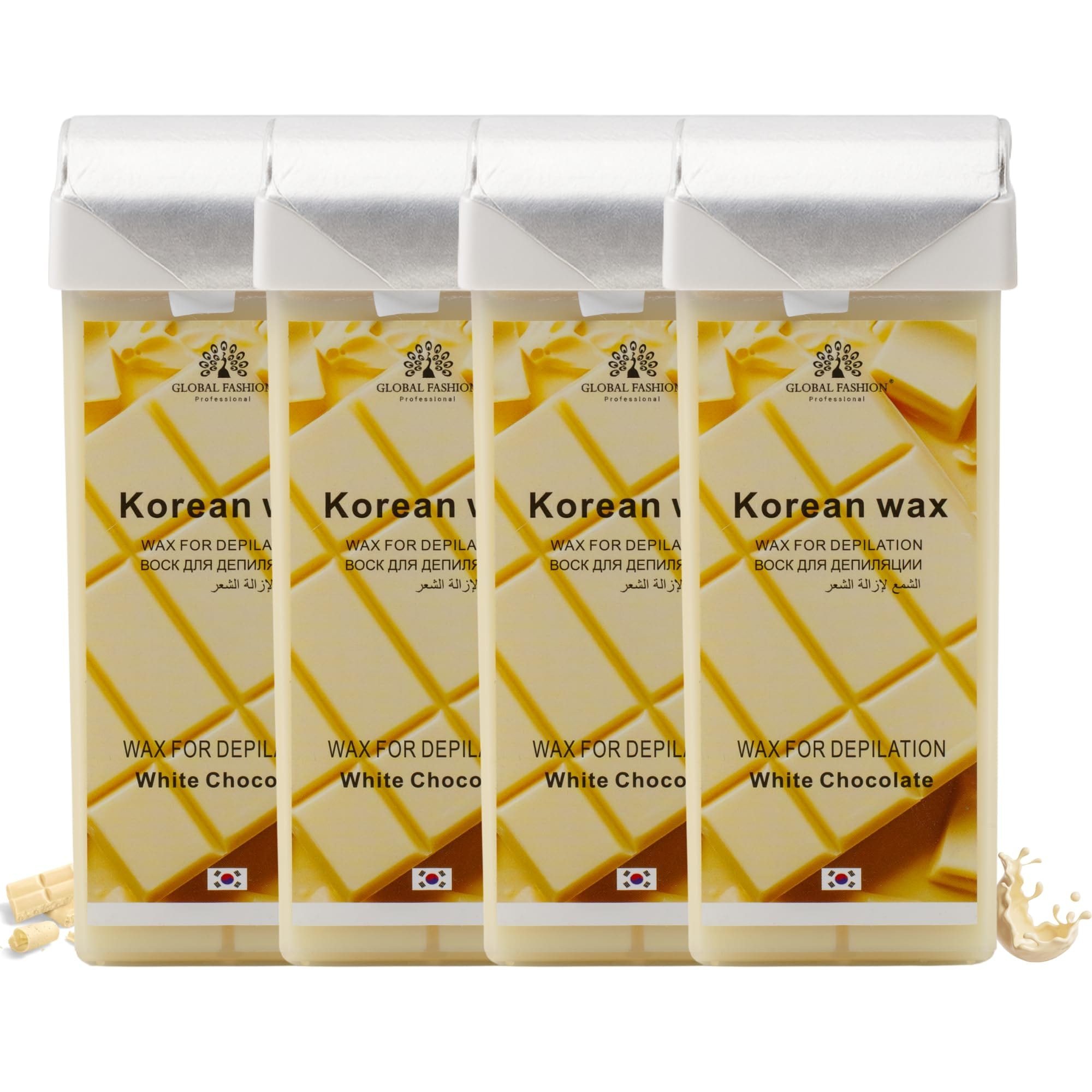 Global Fashion 100ml Roll-On Wax Cartridge – Korean Soothing Depilatory Wax Refill for Women Hair Removal, Long-Lasting, Smooth Glide for Legs, Arms & Body | 12 Scents (400ml, Whit)