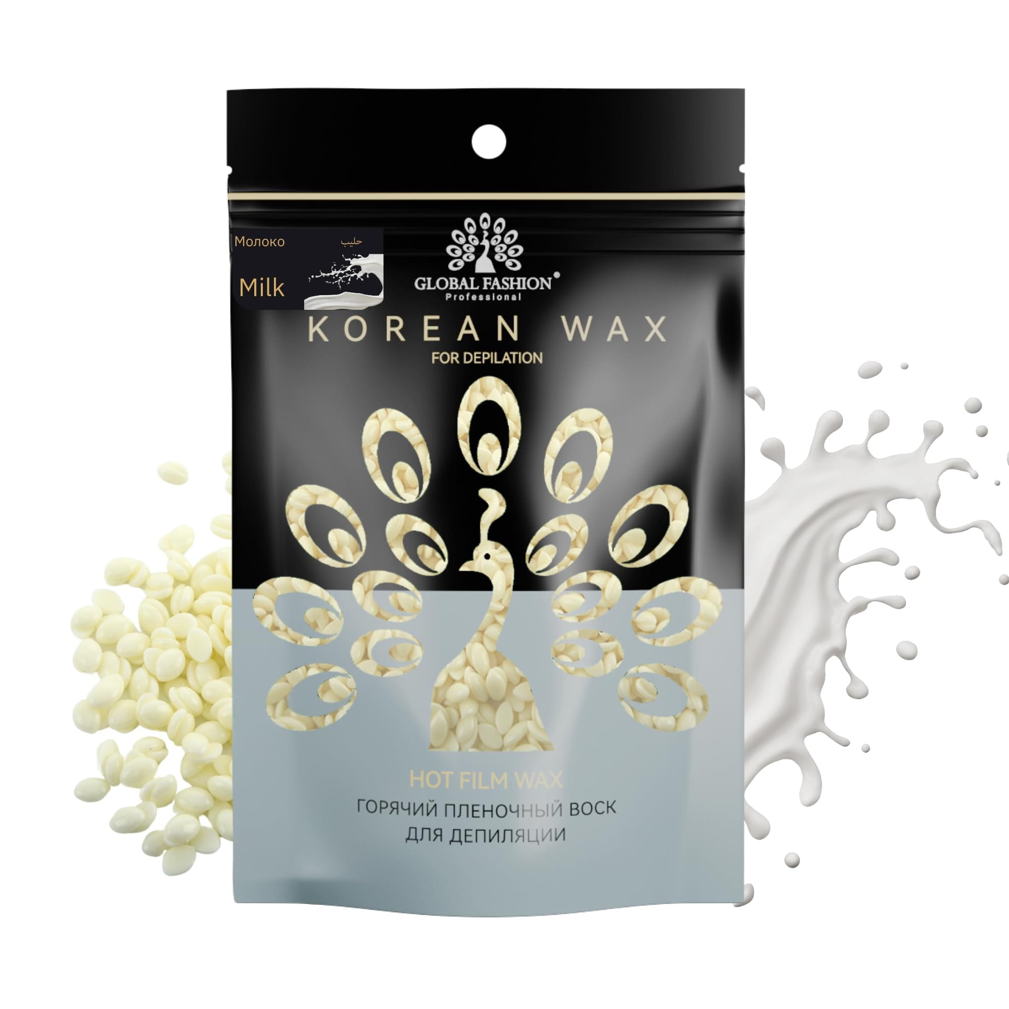 Korean Hot Film Hard Wax Beans for Painless Hair Removal – 12 Variants Stripless Korean Waxing Beads for Bikini, Legs, Face, Body – All Skin Types (500g, MILK) — Scent Milk-500g