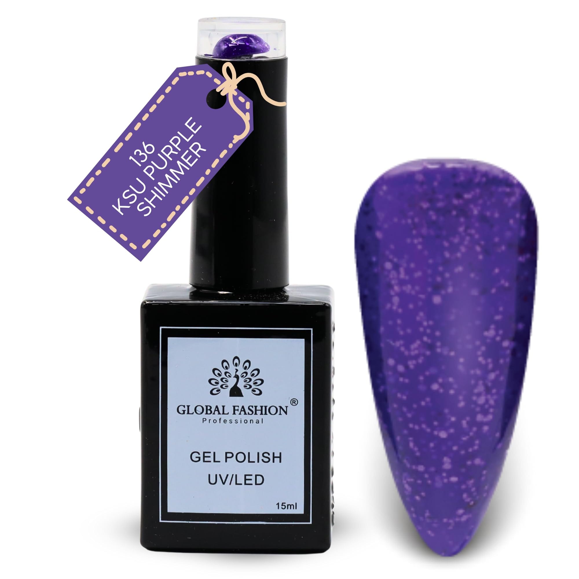 Global Fashion Glitter & Glimmer Collection (133–140) – 6 Long-Lasting, High-Gloss, Chip-Resistant Colors for Teens & Professionals – UV/LED Soak-Off Nail Kit (136-KSU Purple Shimm)