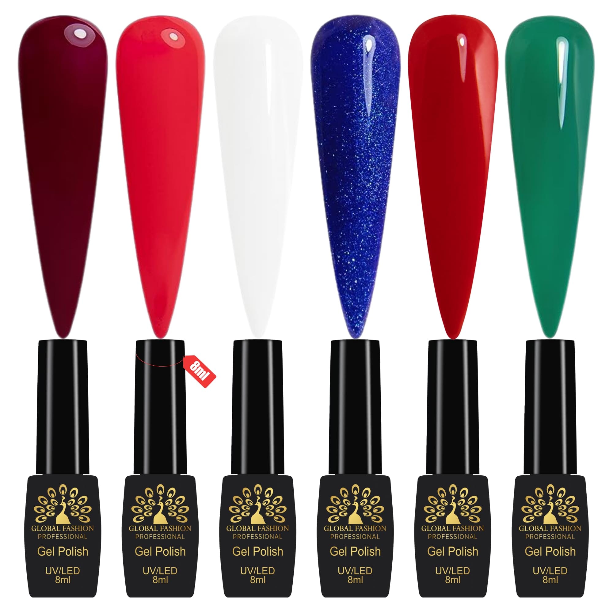Global Fashion Gel Nail Polish Set of 6-8ml, Black Elite UV/LED Soak-Off, Long-Lasting, Chip-Resistant, Vegan Formula, Easy to Apply, High-Shine Finish for Salon & DIY Nail Art (Re)