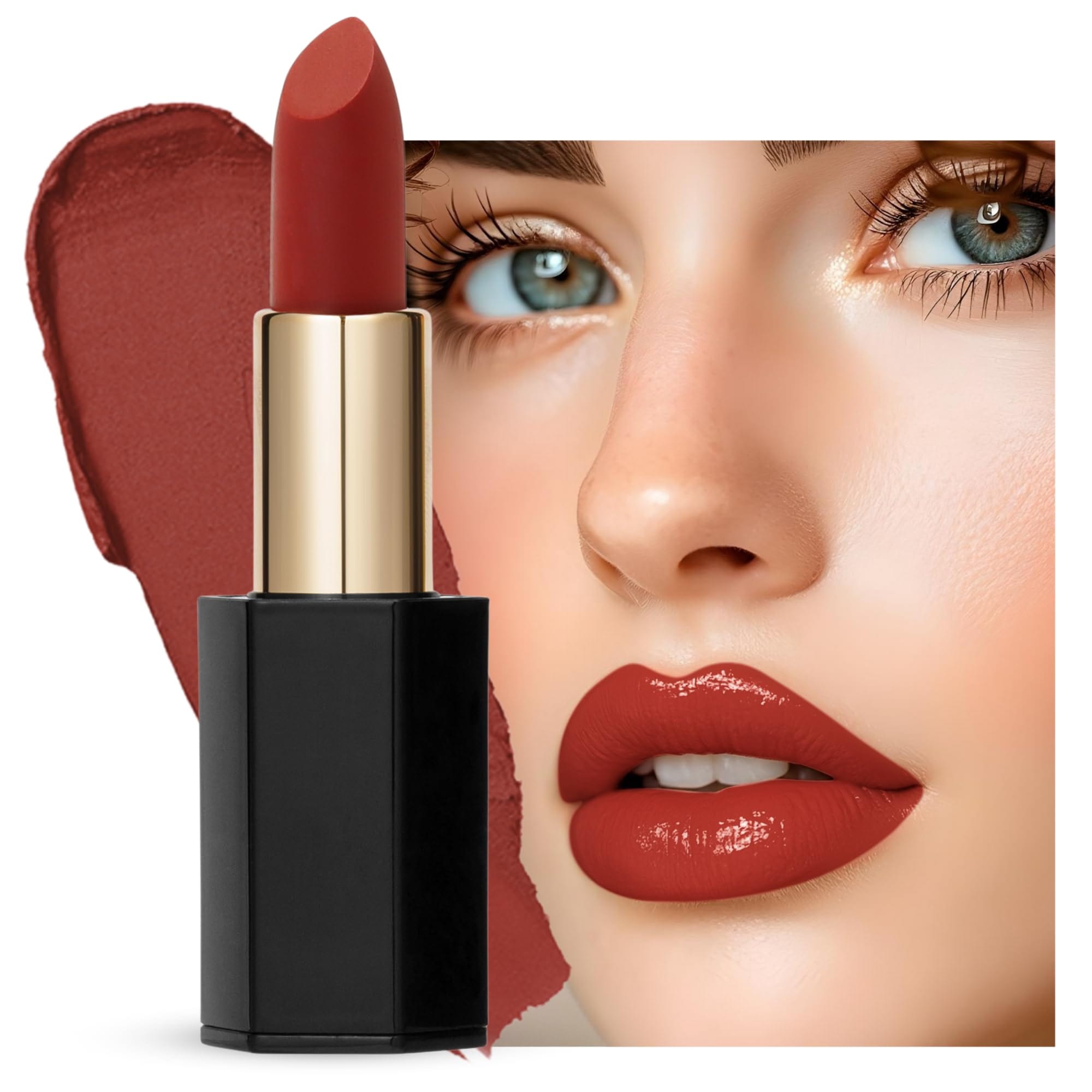 Velvet Moisturizing Matte Lipstick - 24 Long-Lasting Shades, Highly Pigmented, Smudge-Proof, Vegan & Cruelty-Free, Luxe Non-Drying Formula with Velvet Finish (112 Auburn, 3.5g/0.12) — Color 112	Auburn