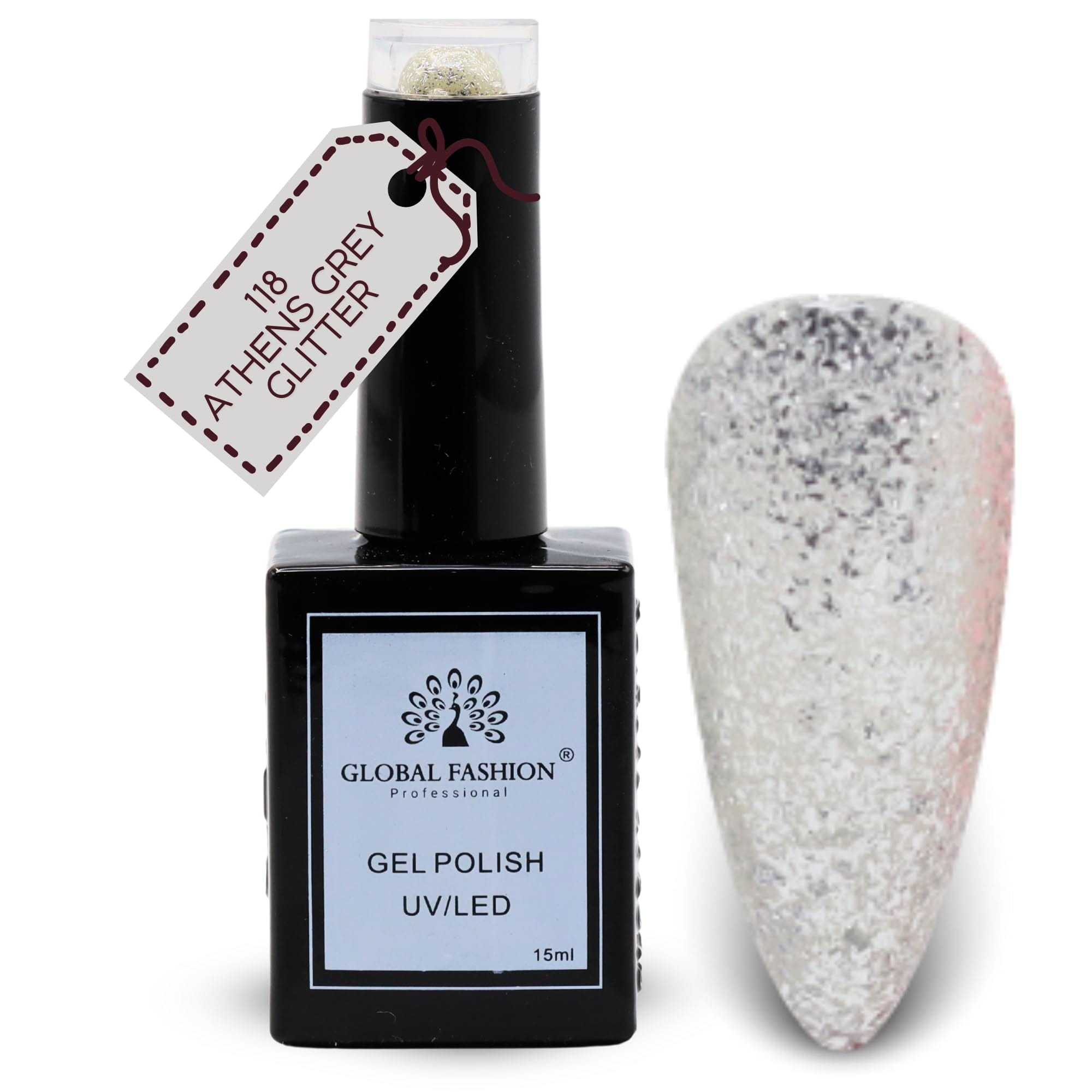 Global Fashion Brilliant Blues Collection (115–120) – 6 Long-Lasting, High-Gloss, Chip-Resistant Colors for Teens & Professionals – UV/LED Soak-Off Nail (118-Athens Grey Glitter-1p)