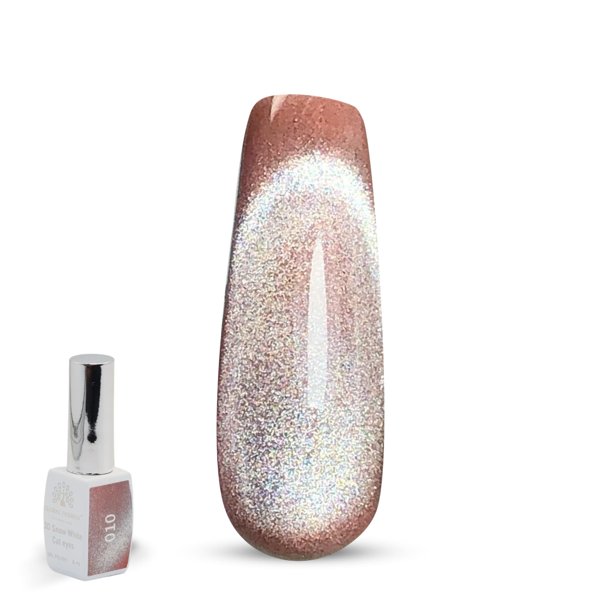 3D Snow White Cat Eye Gel Nail Polish 8ml – Long-Lasting Magnetic Gel, Holographic Shimmer, UV/LED Soak Off, Chip-Resistant, Vegan Cruelty-Free, DIY Nail Art, Salon Quality Manicur — Color 6145377444386