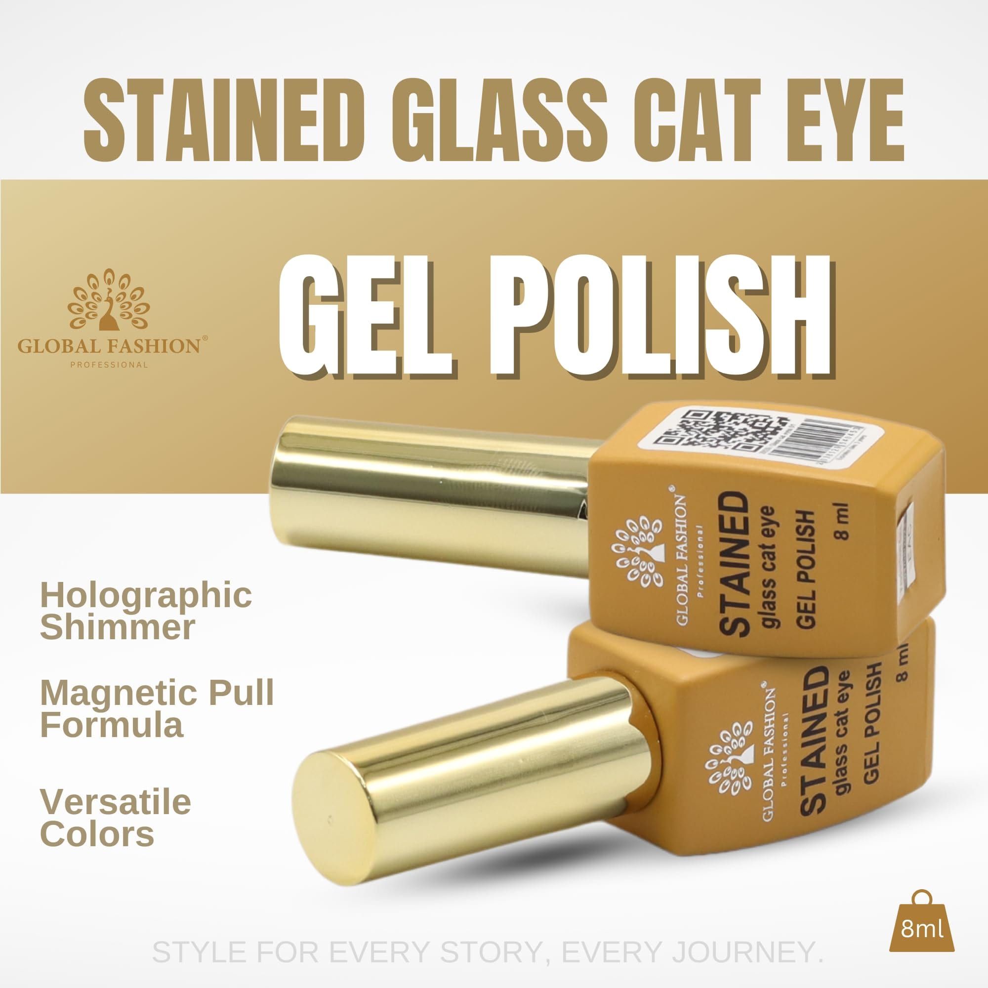 Stained Glass Cat Eye Gel Polish 8ml | Holographic Shimmer, Magnet Included, Long-Lasting, High-Gloss, UV/LED Soak Off, Nail Art Design, Professional Manicure, Salon Quality