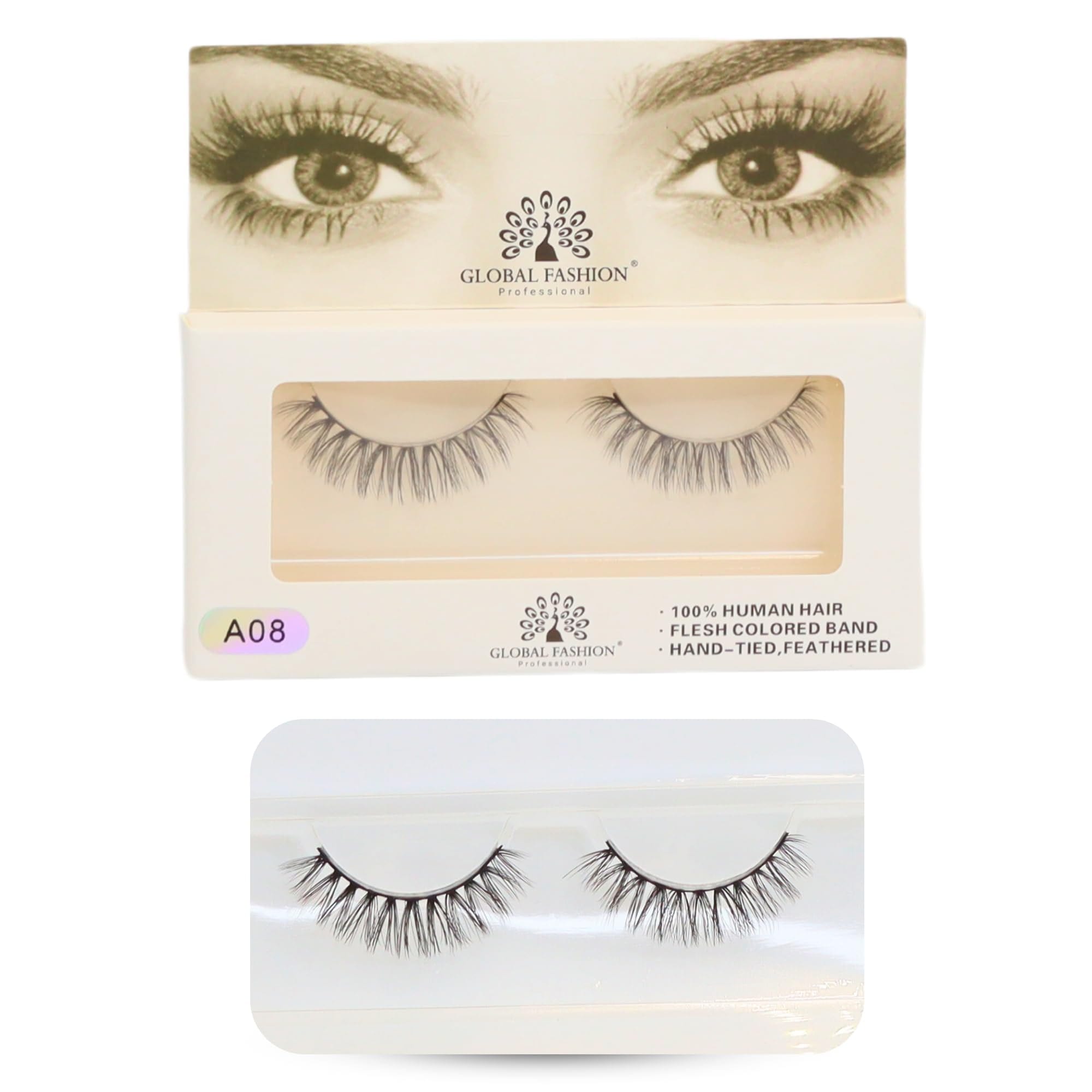 2 Pcs False Eyelashes Pack - Wispy Natural Look, Mink Fluffy Strips, Cat Eye and Fox Eye Lashes, Reusable, Easy Application, Perfect for Daily Wear & Special Occasions - | (Eyelash) — Color Eyelash A08-1 Pair