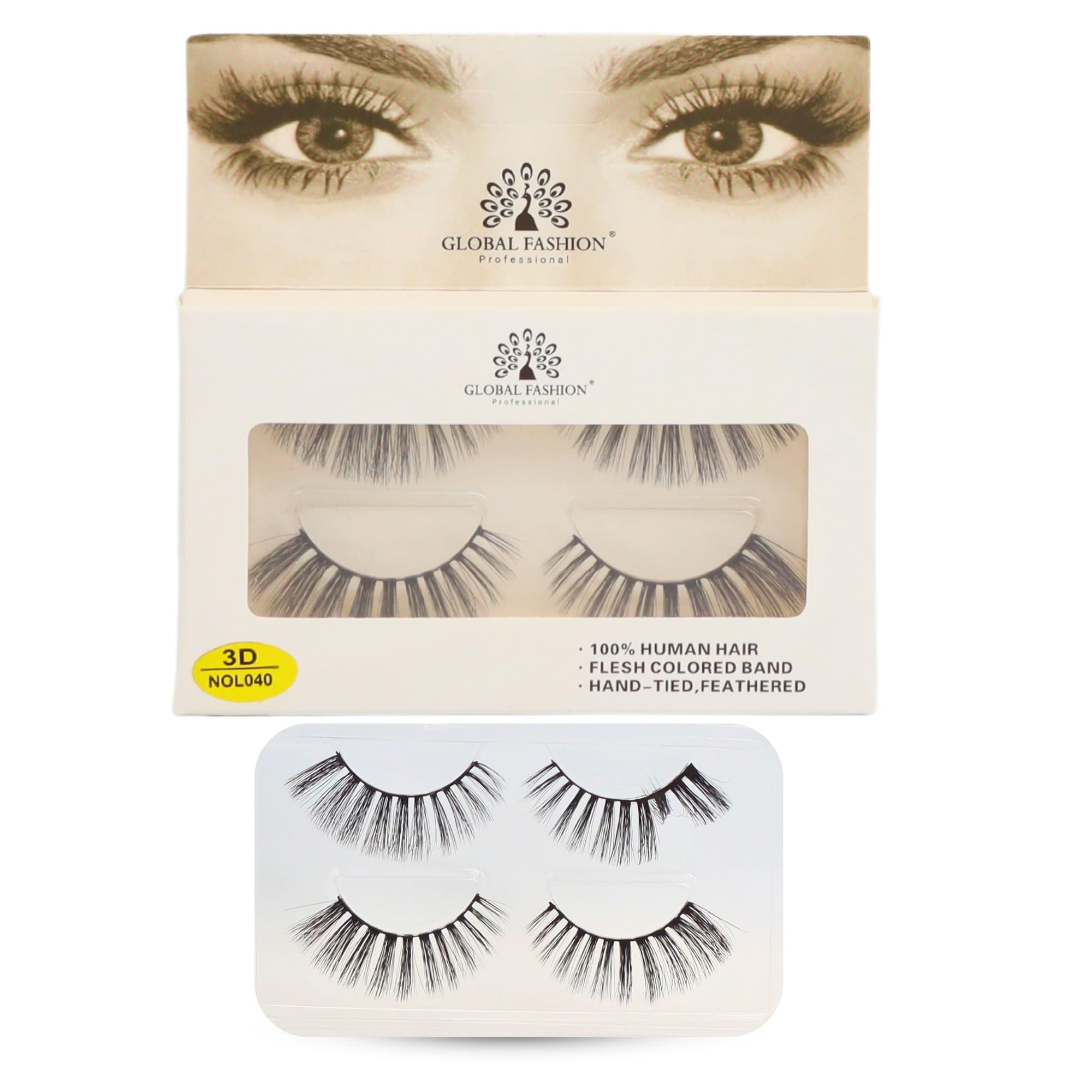 False Eyelashes Pack - Wispy Natural Look, Mink Fluffy Strips, Cat Eye and Fox Eye Lashes, Reusable, Easy Application, Perfect for Daily Wear & Special Occasions | (Eyelash 3D NOL0) — Color Eyelash 3D NOL040-2 Pair