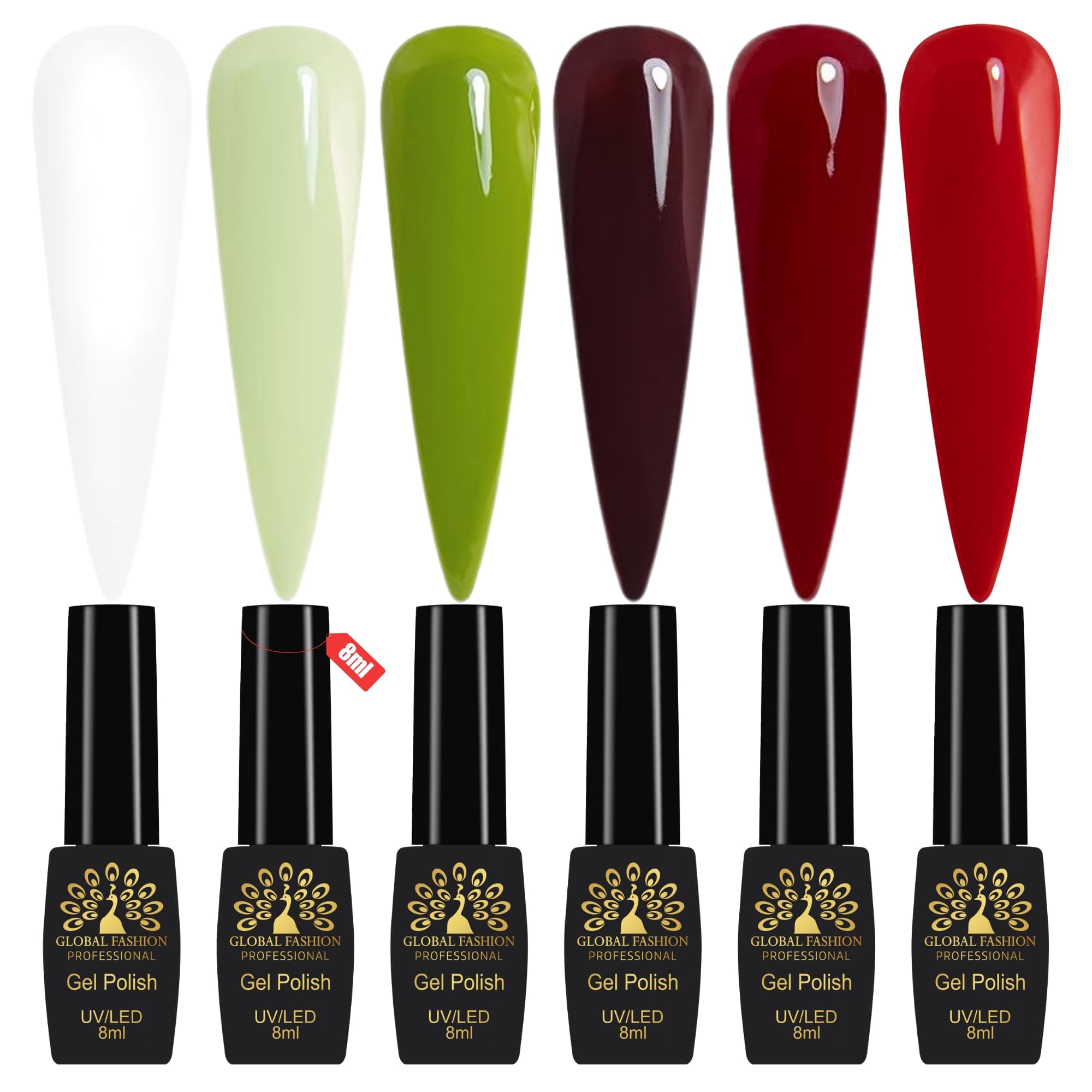 Global Fashion Gel Nail Polish Set of 6-8ml, Black Elite UV/LED Soak-Off, Long-Lasting, Chip-Resistant, Vegan Formula, Easy to Apply, High-Shine Finish for Salon & DIY Nail Art (Bo)