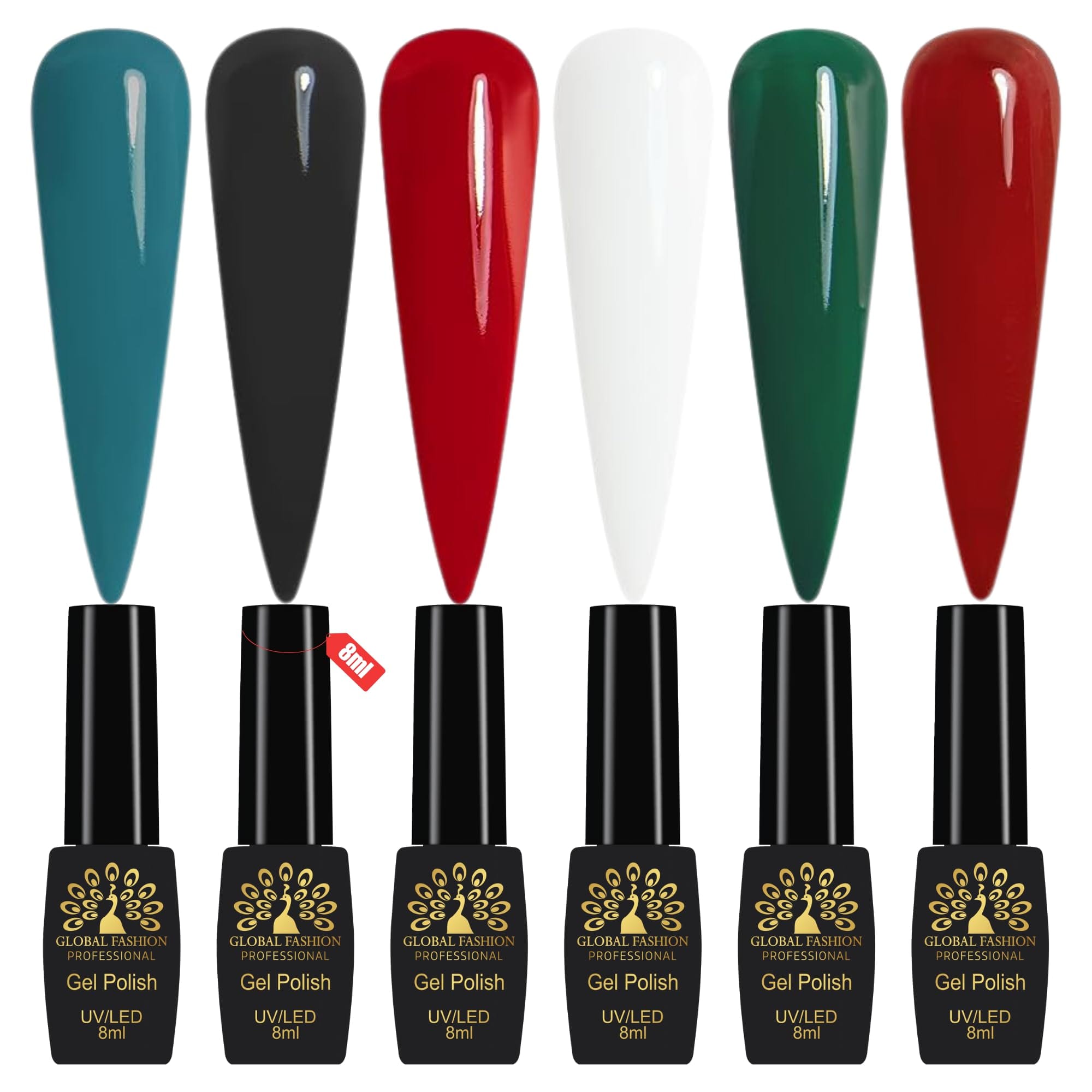 Global Fashion Gel Nail Polish Set of 6-8ml, Black Elite UV/LED Soak-Off, Long-Lasting, Chip-Resistant, Vegan Formula, Easy to Apply, High-Shine Finish for Salon & DIY Nail Art (Ur)
