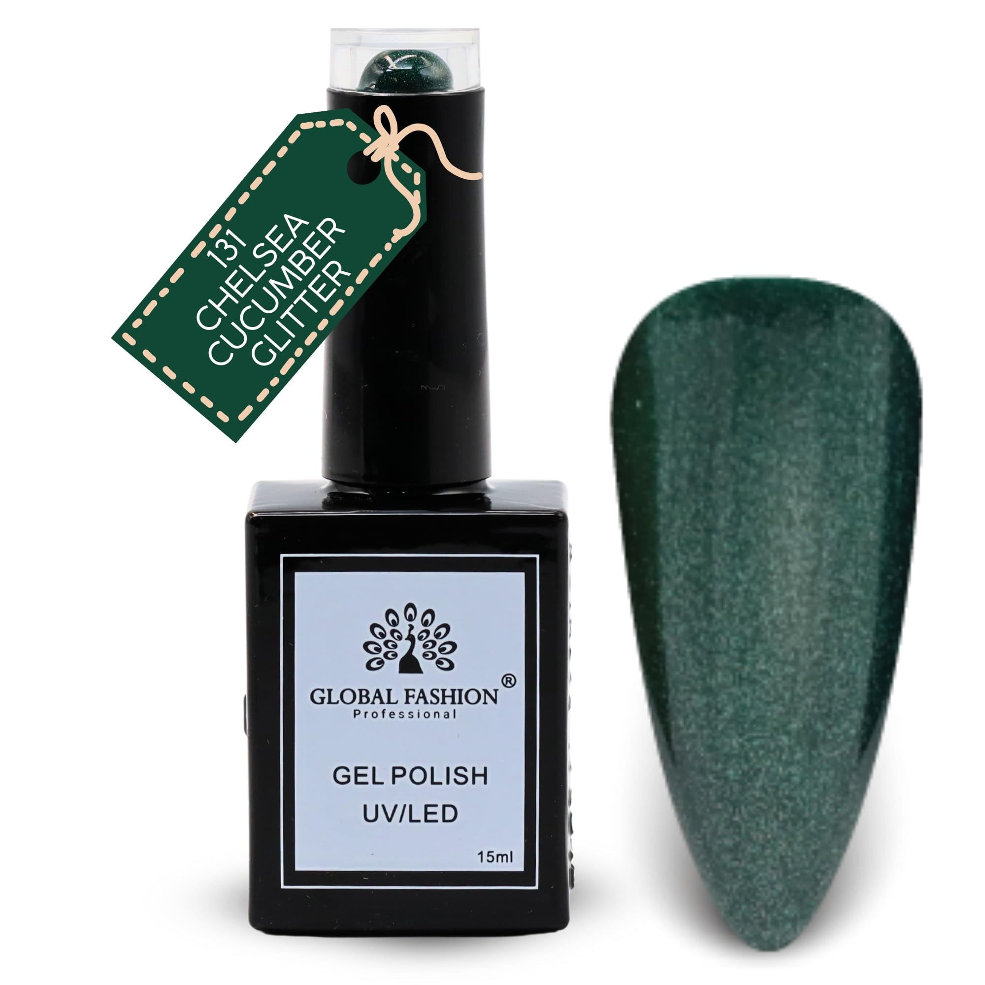 Global Fashion Earthy Elegance Collection (127–132) – 6 Long-Lasting, High-Gloss, Chip-Resistant Colors for Teens & Professionals – UV/LED Soak-Off Nail (131-Chelsea Cucumber Glitt)