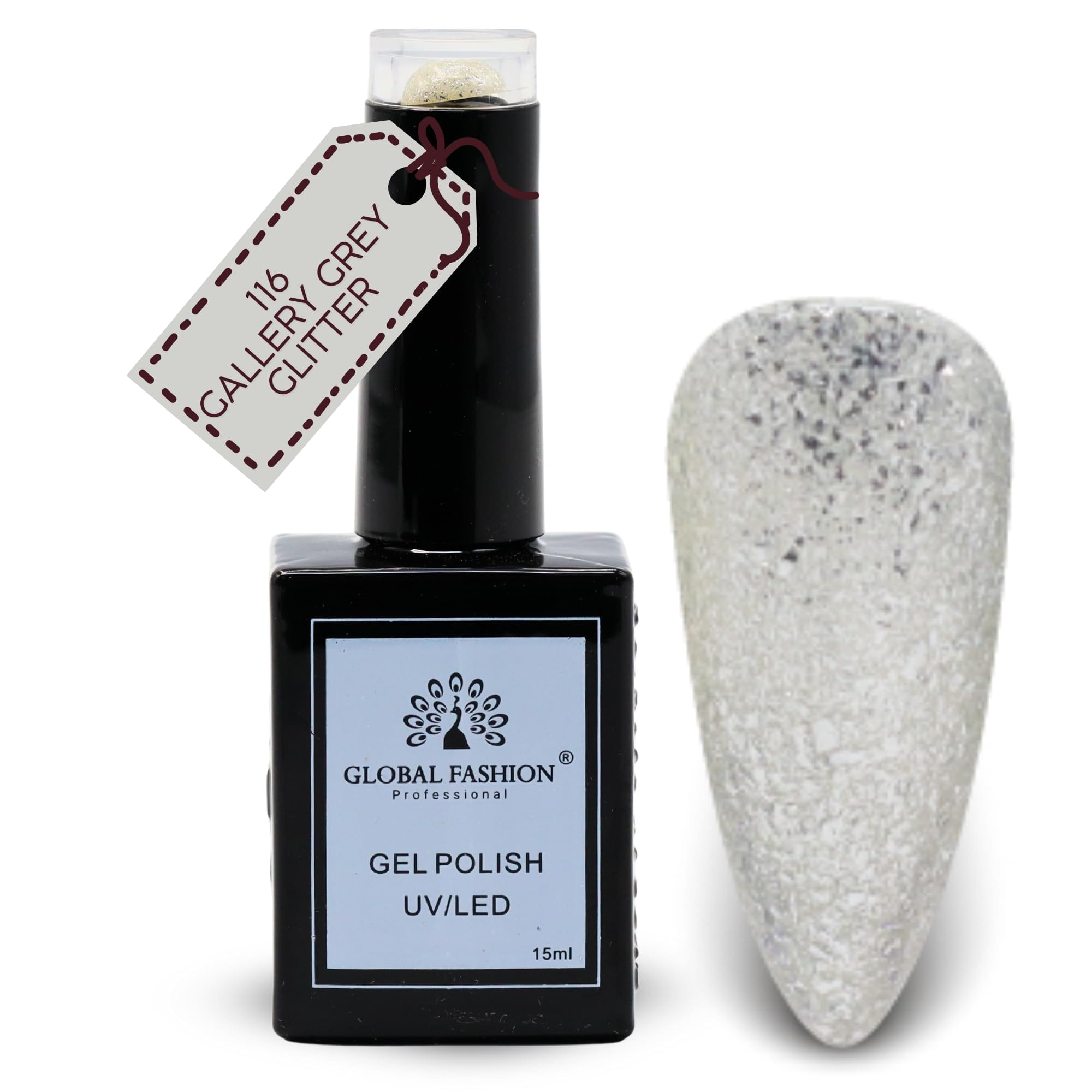 Global Fashion Brilliant Blues Collection (115–120) – 6 Long-Lasting, High-Gloss, Chip-Resistant Colors for Teens & Professionals – UV/LED Soak-Off Nail (116-Gallery Grey Glitter-1)